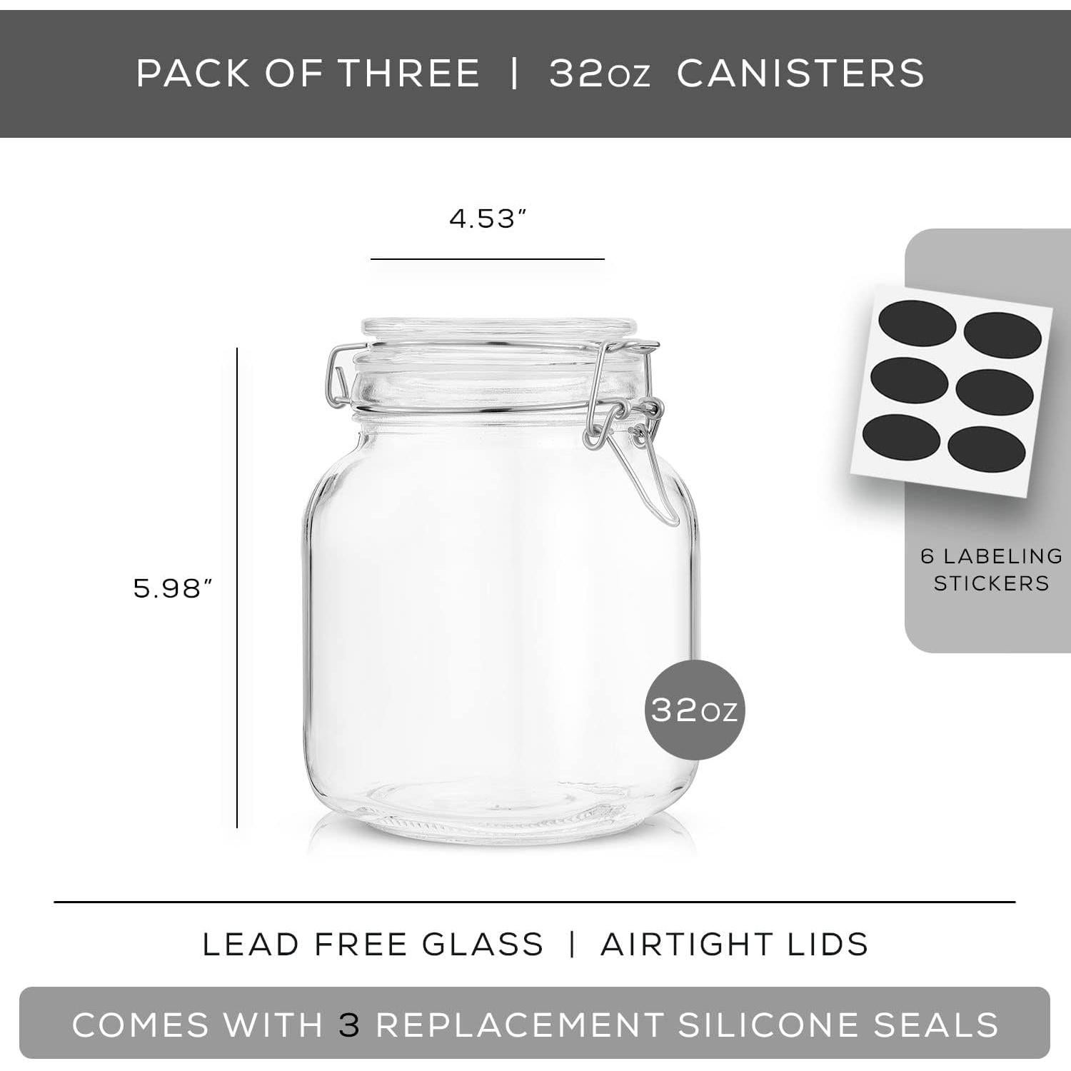 Set de 3 Tarros de Vidrio Herméticos JoyJolt 0.95 L