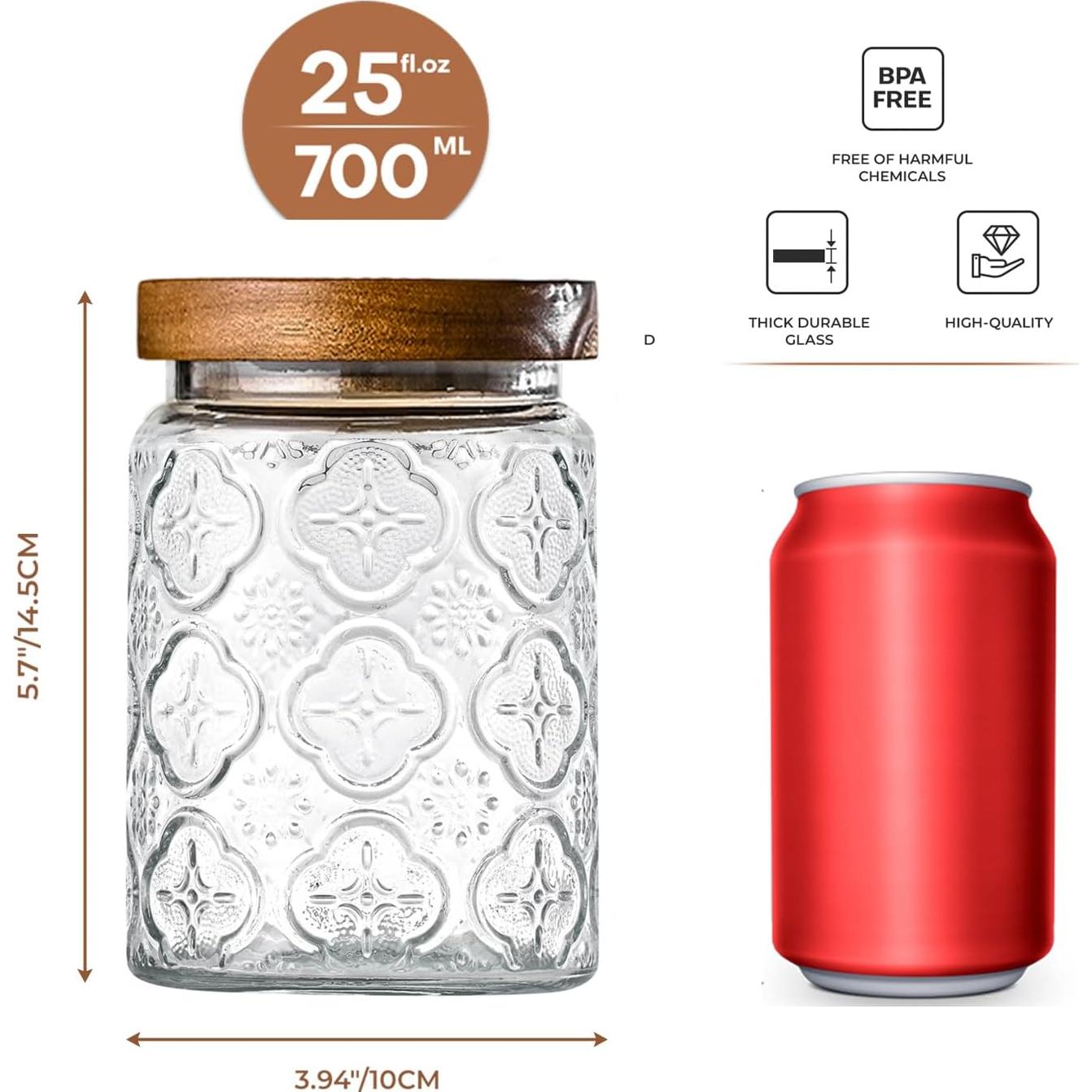 Paquete de 3 tarros de vidrio Adodeen 720ml herméticos