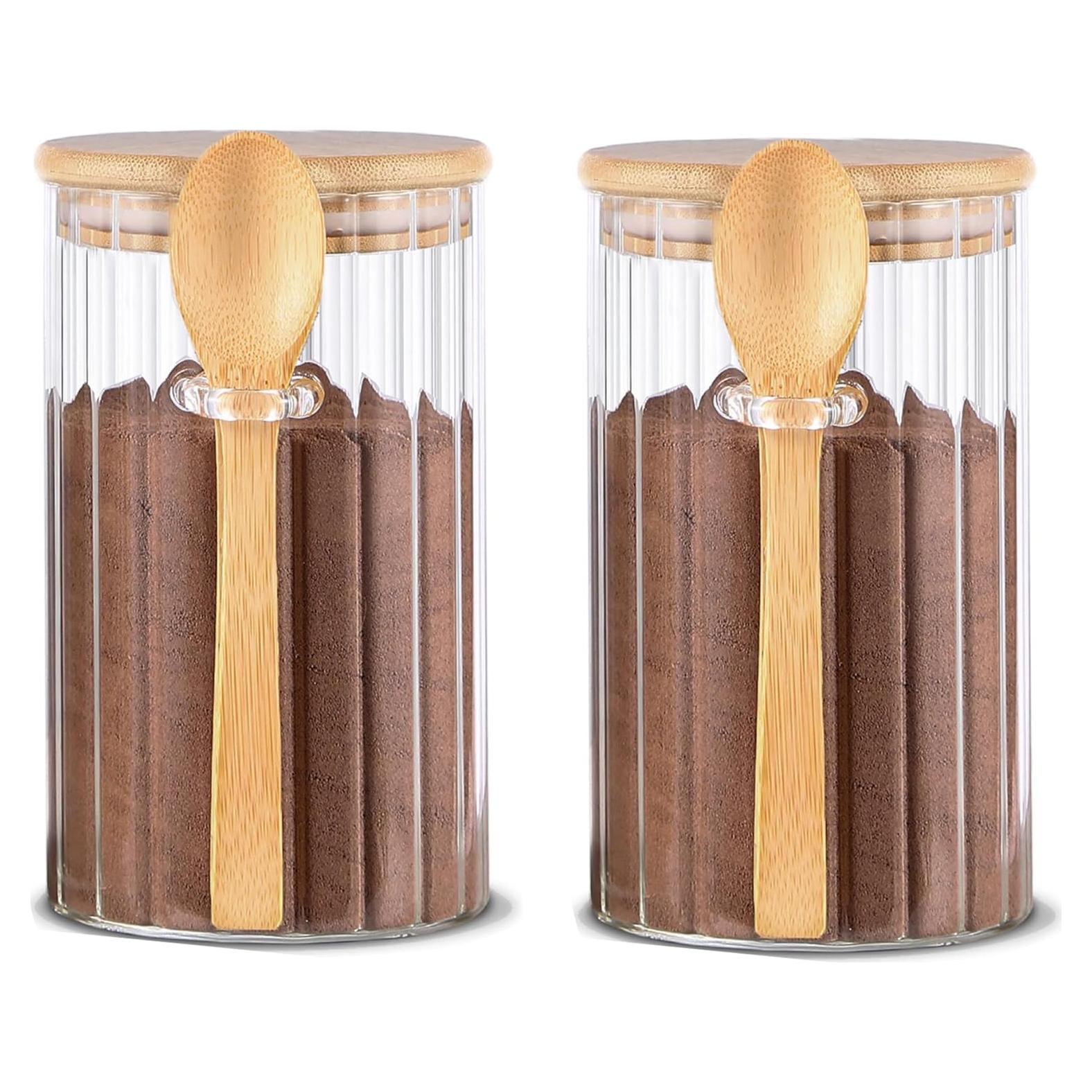 Tarros de Vidrio Herméticos Steviieden 700ml con Cucharas de Bambú - 2 Pack
