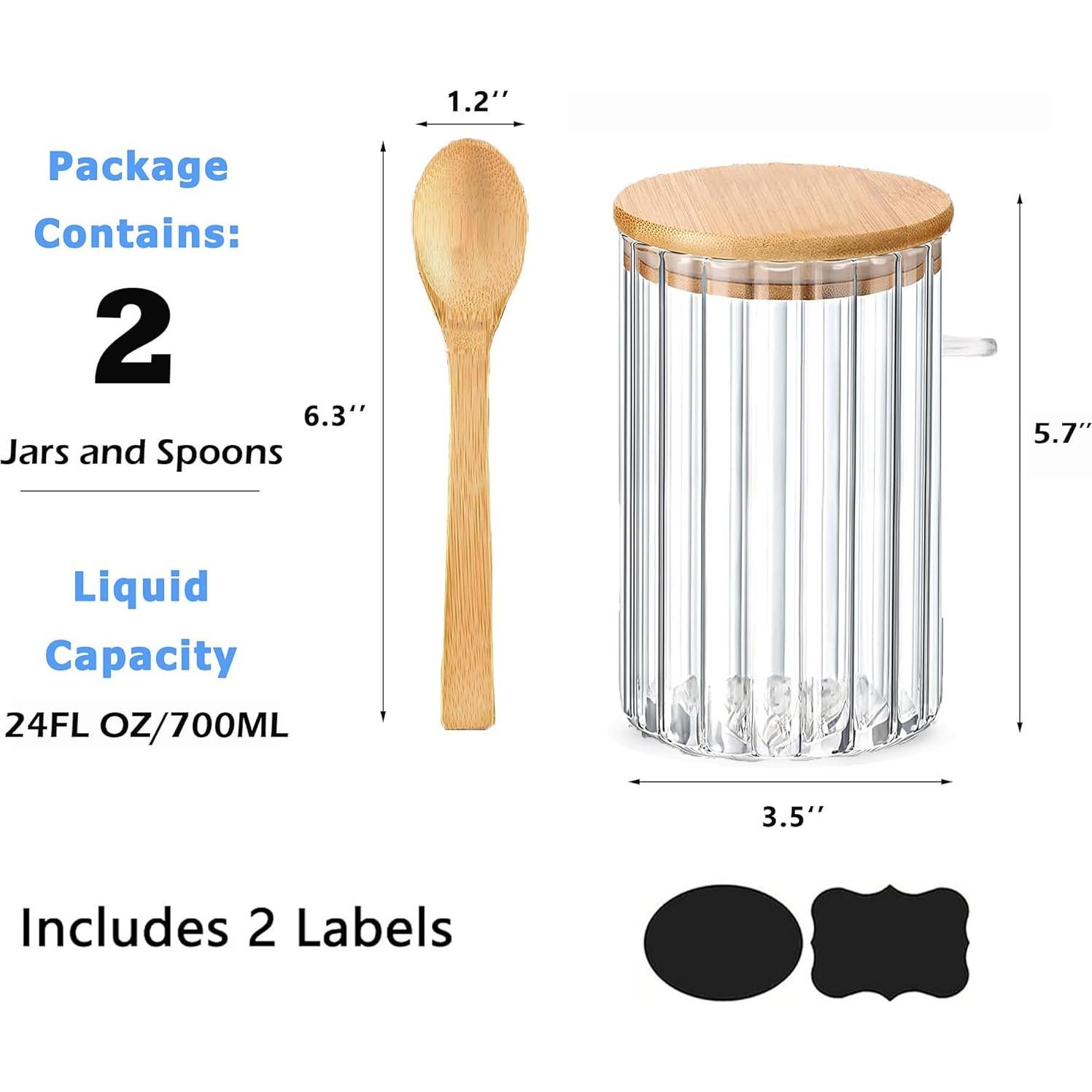 Tarros de Vidrio Herméticos Steviieden 700ml con Cucharas de Bambú - 2 Pack