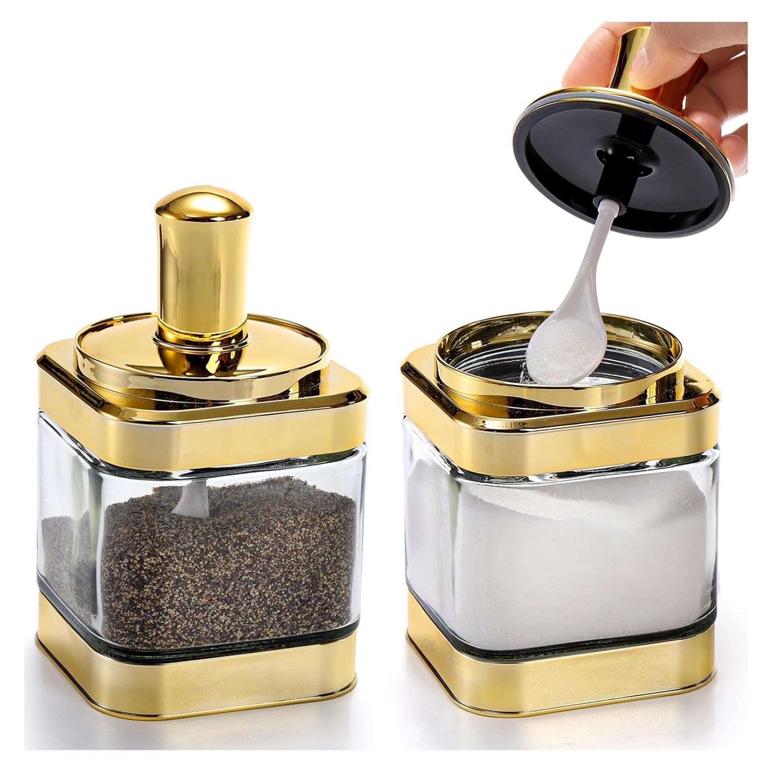 Juego de 2 tarros de condimentos Mezchi dorados 340 ml