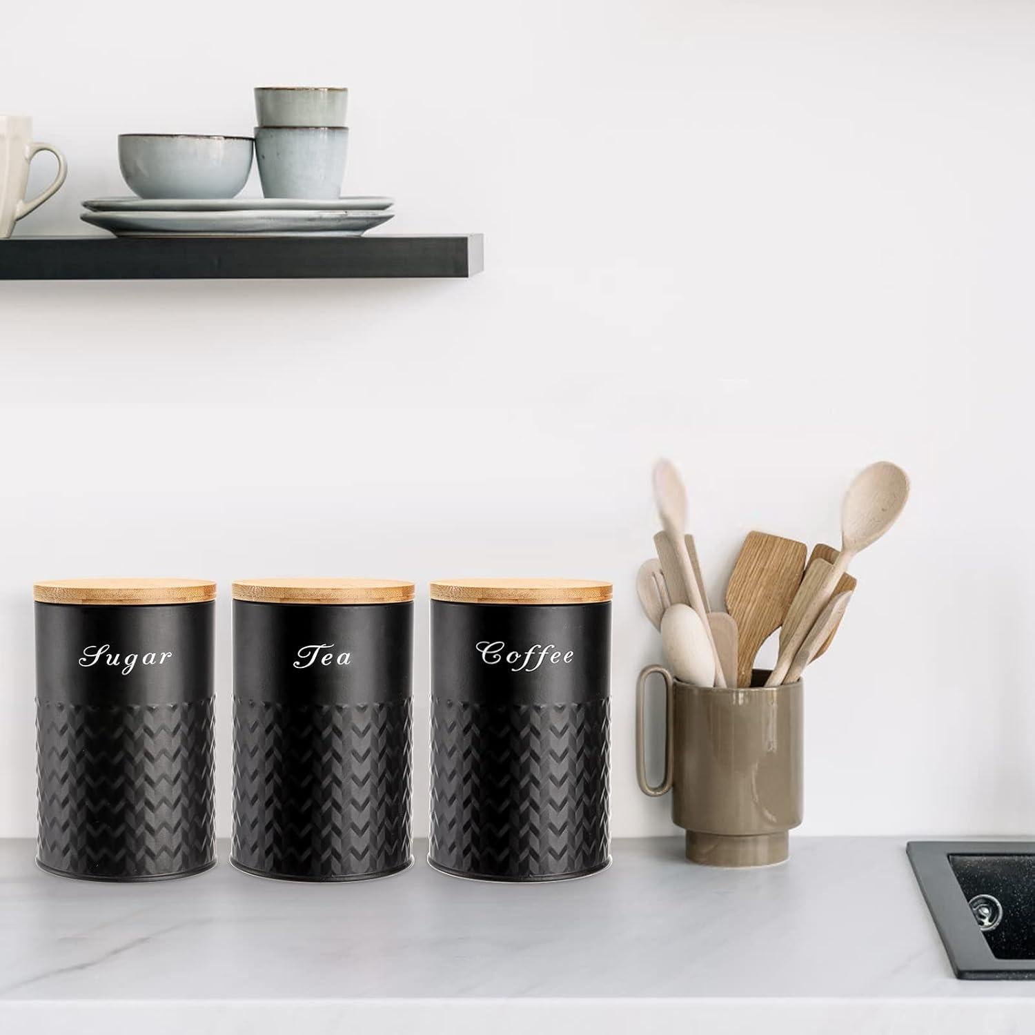 Juego de 3 Tarros de Cocina Herméticos Bekith - Metal Negro