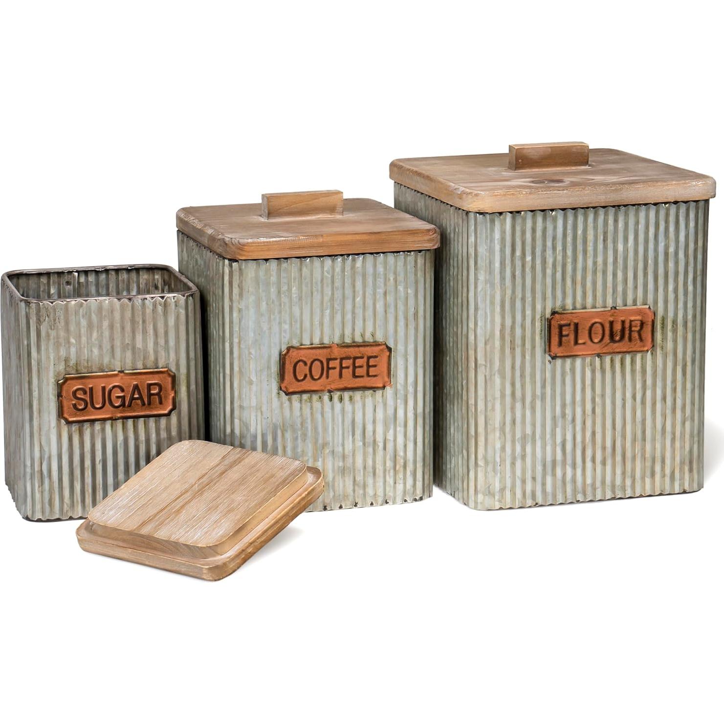 Juego de 3 Tarros de Almacenamiento Red Co. Metal Vintage