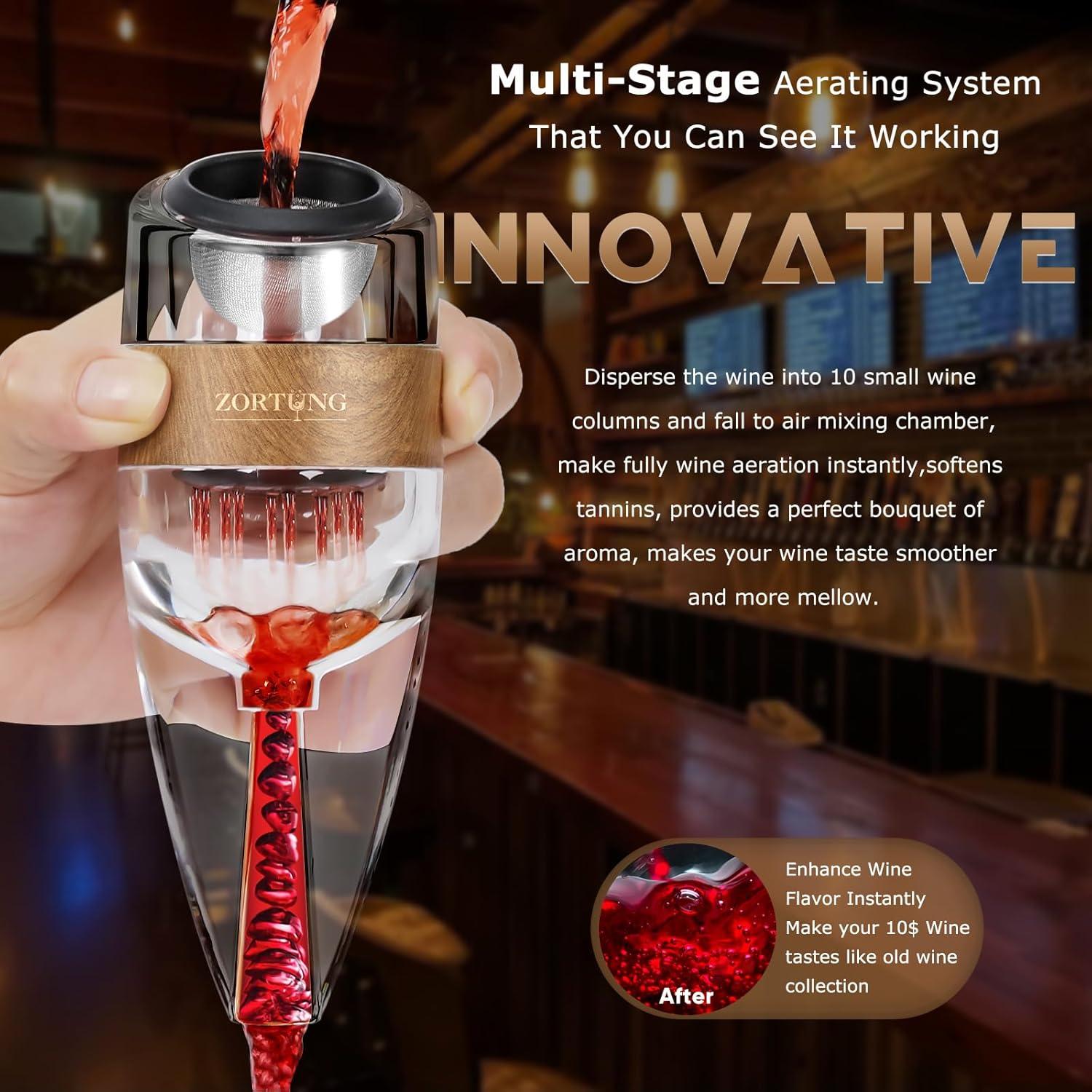 Aireador de Vino ZORTUNG con Filtro y Bolsa de Viaje 0.25kg