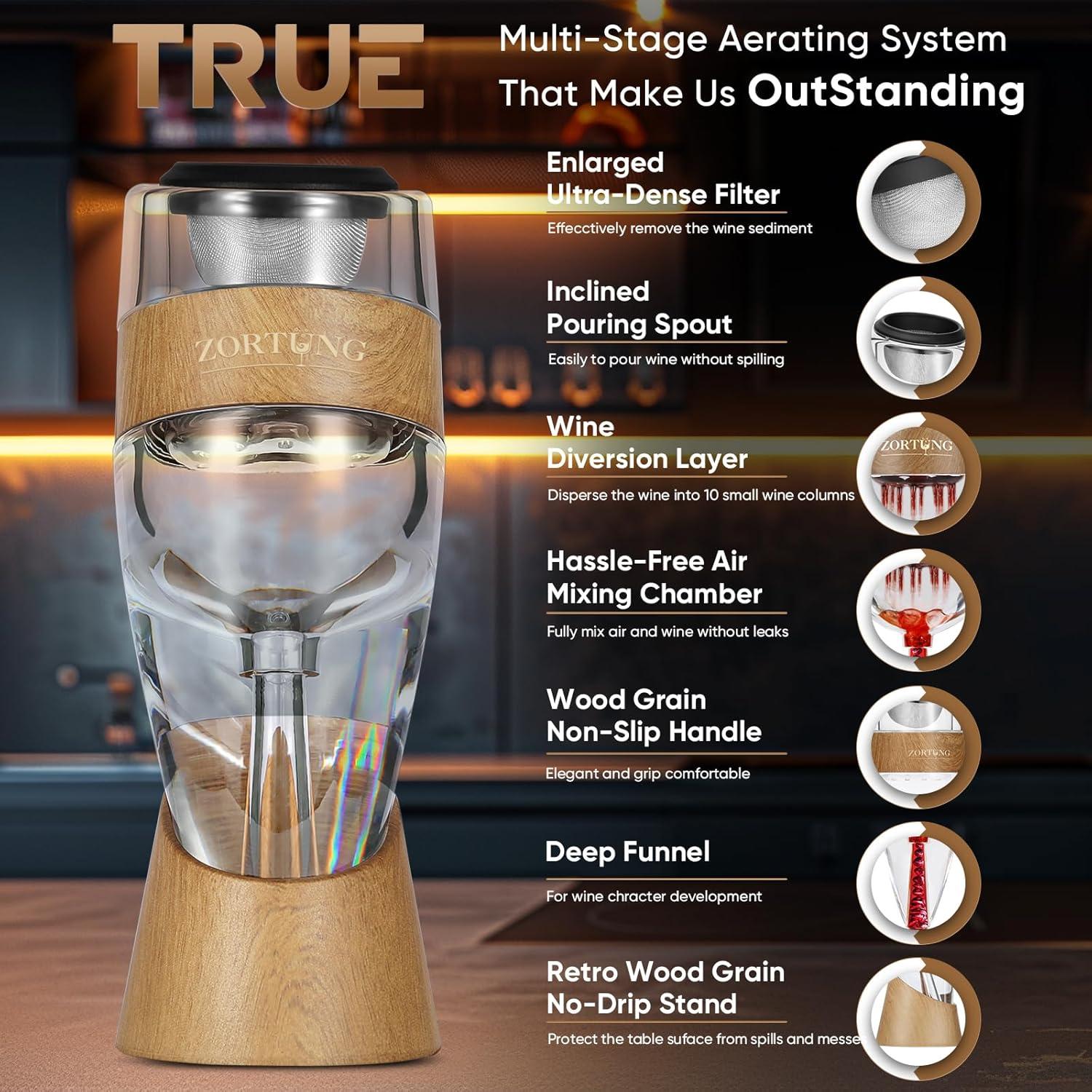 Aireador de Vino ZORTUNG con Filtro y Bolsa de Viaje 0.25kg
