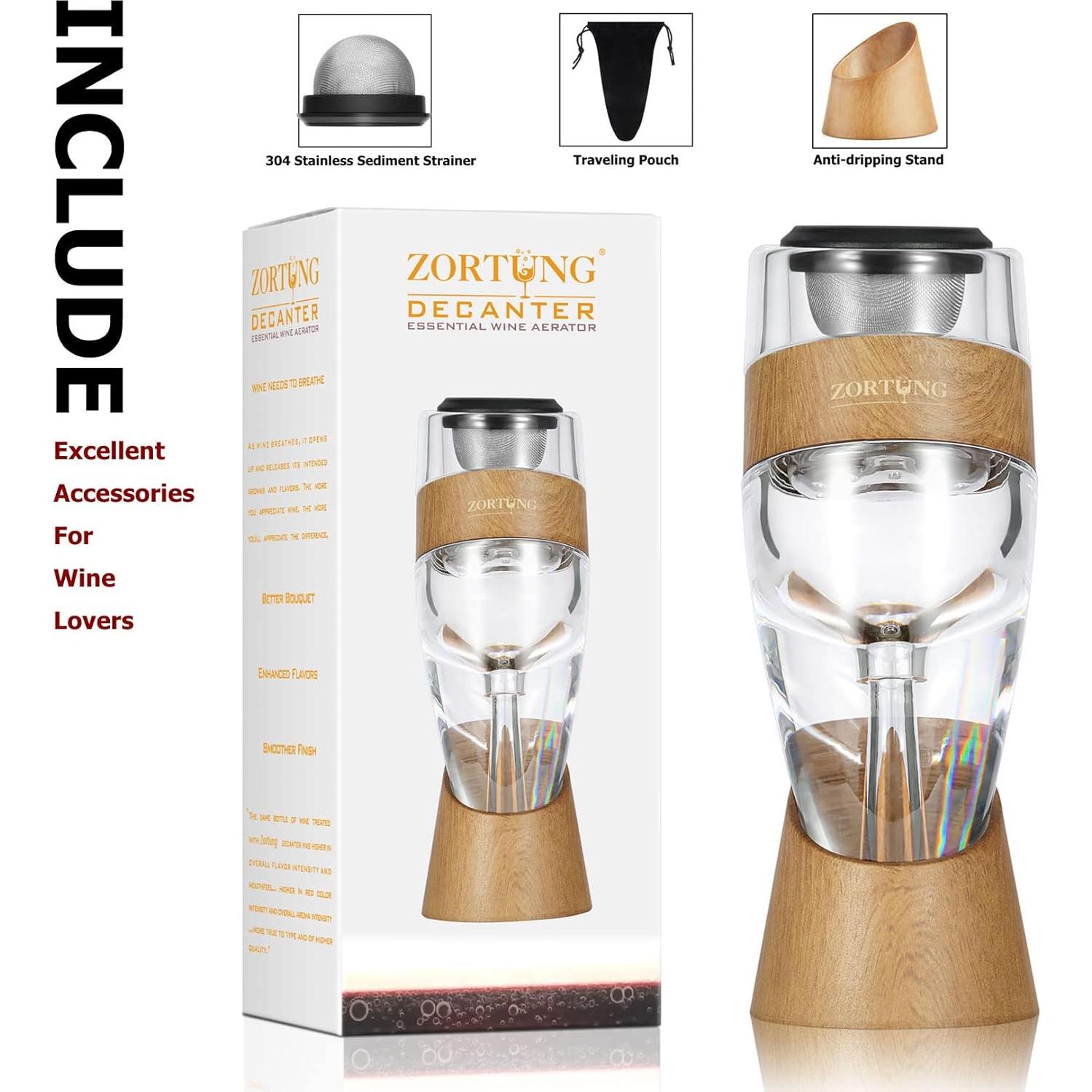 Aireador de Vino ZORTUNG con Filtro y Bolsa de Viaje 0.25kg