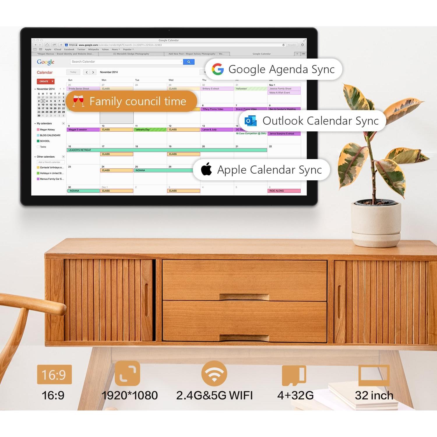 Calendario Digital WOGO 32" Táctil con Soporte y Altavoces