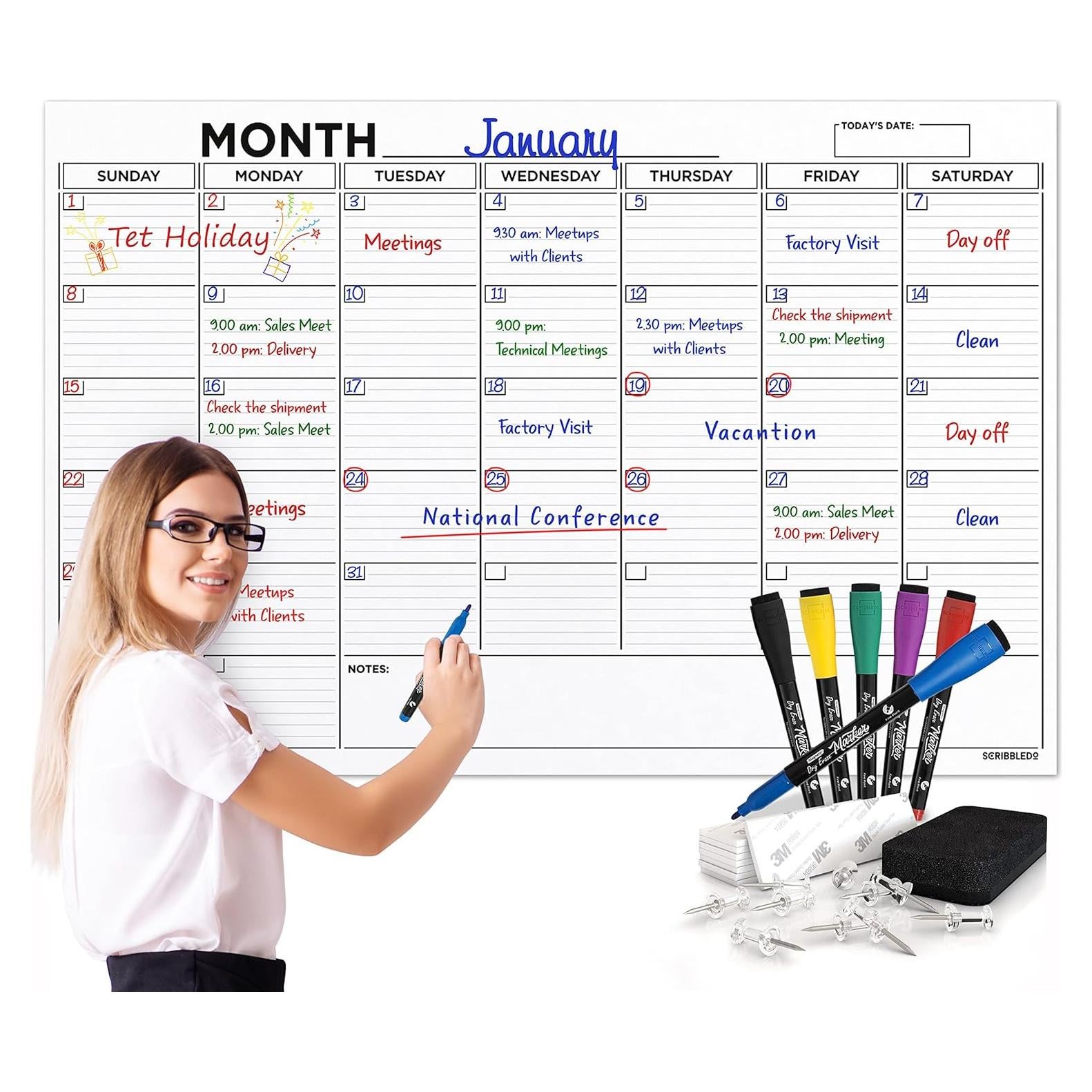 Calendario de Pared Grande 121.9x91.4cm Scribbledo 2024