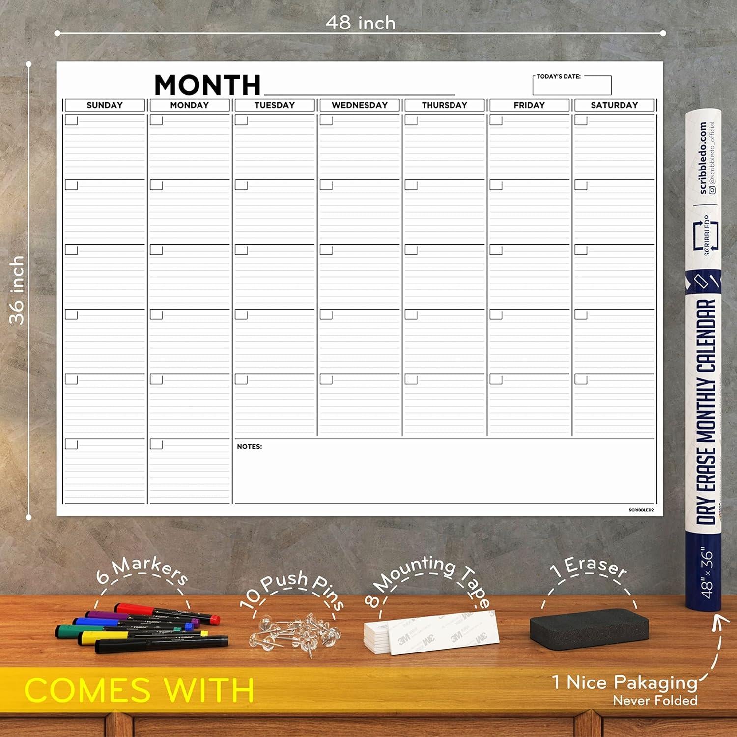Calendario de Pared Grande 121.9x91.4cm Scribbledo 2024
