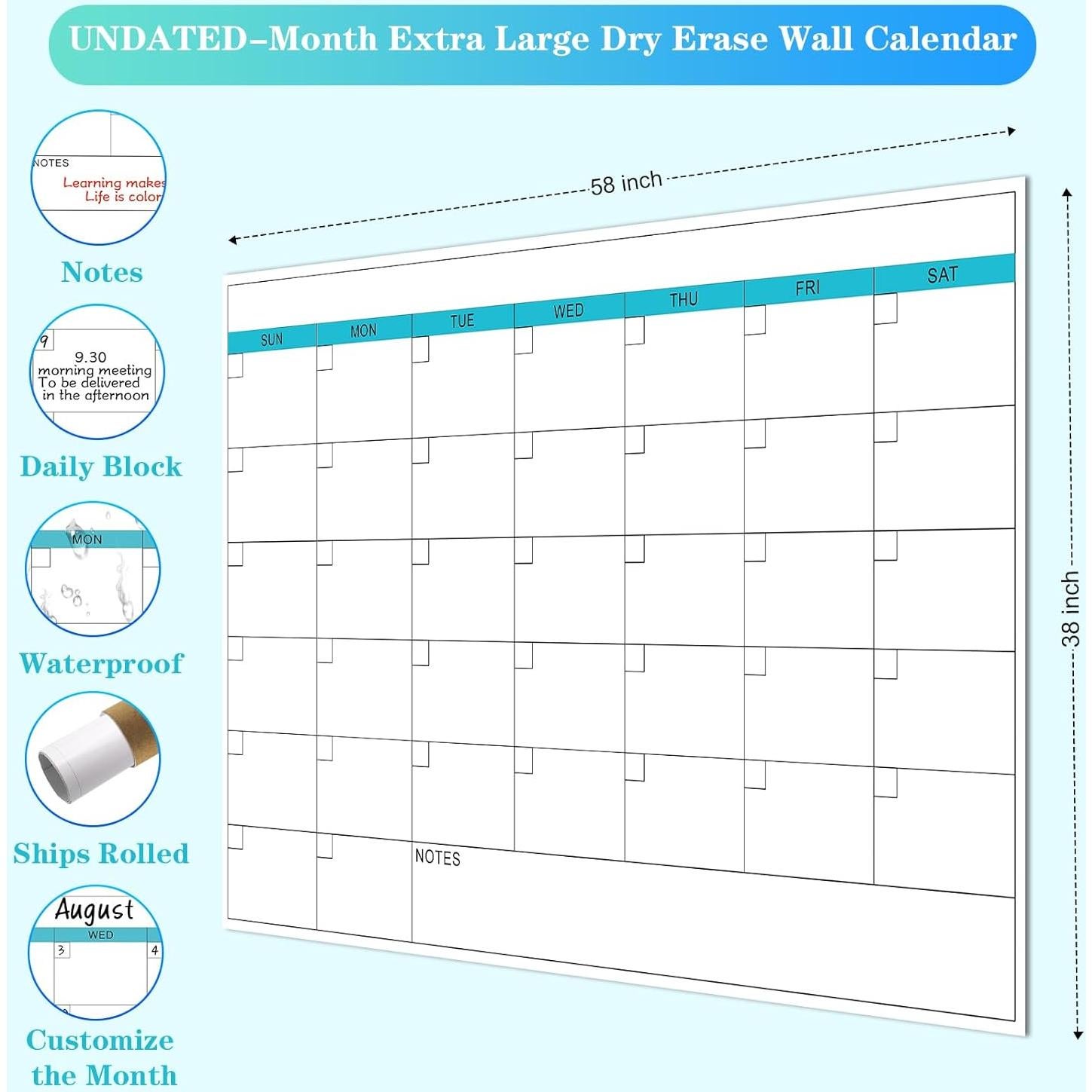 Calendario Borrable Jumbo Gannyfer 96.5x147.3 cm Sin Arrugas