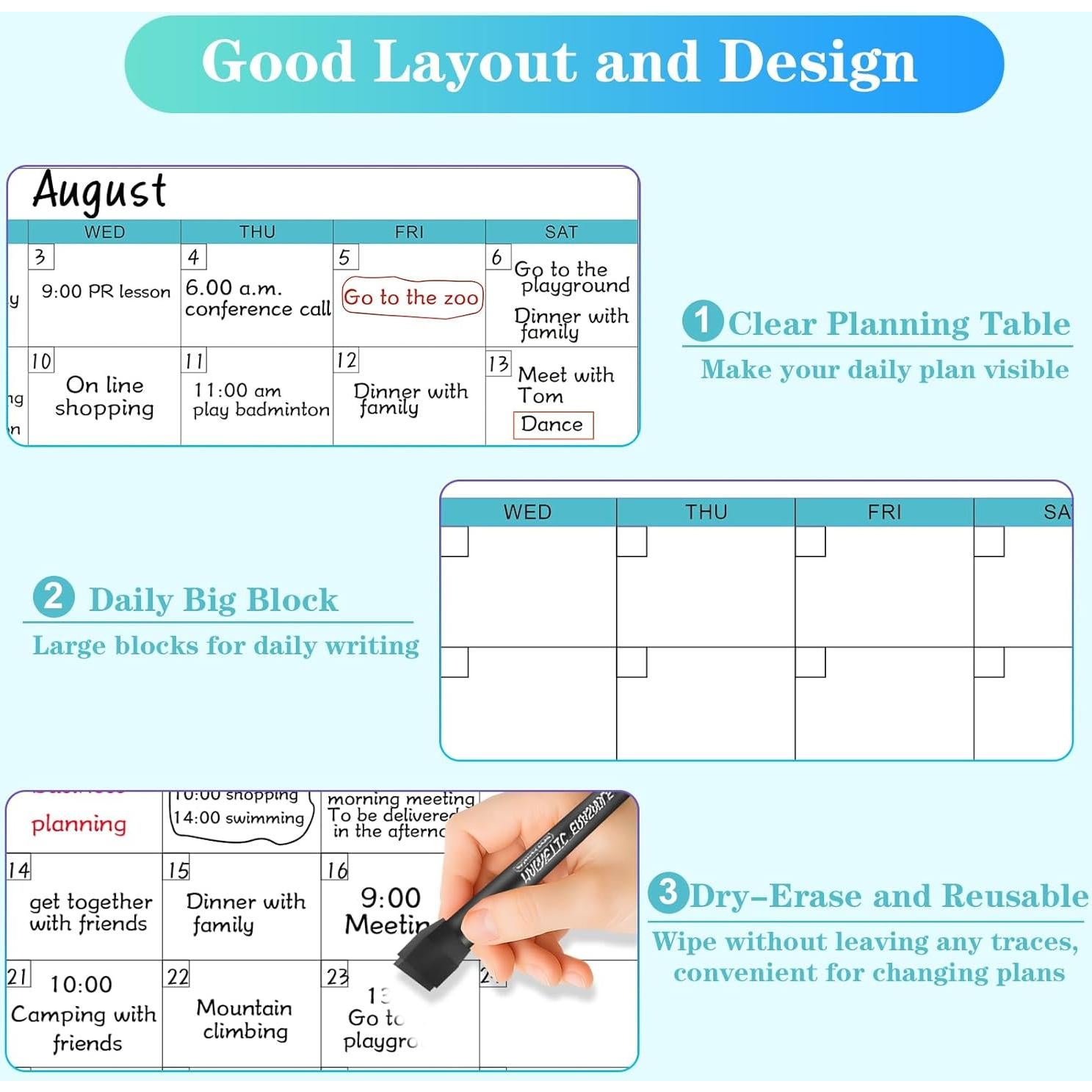 Calendario Borrable Jumbo Gannyfer 96.5x147.3 cm Sin Arrugas