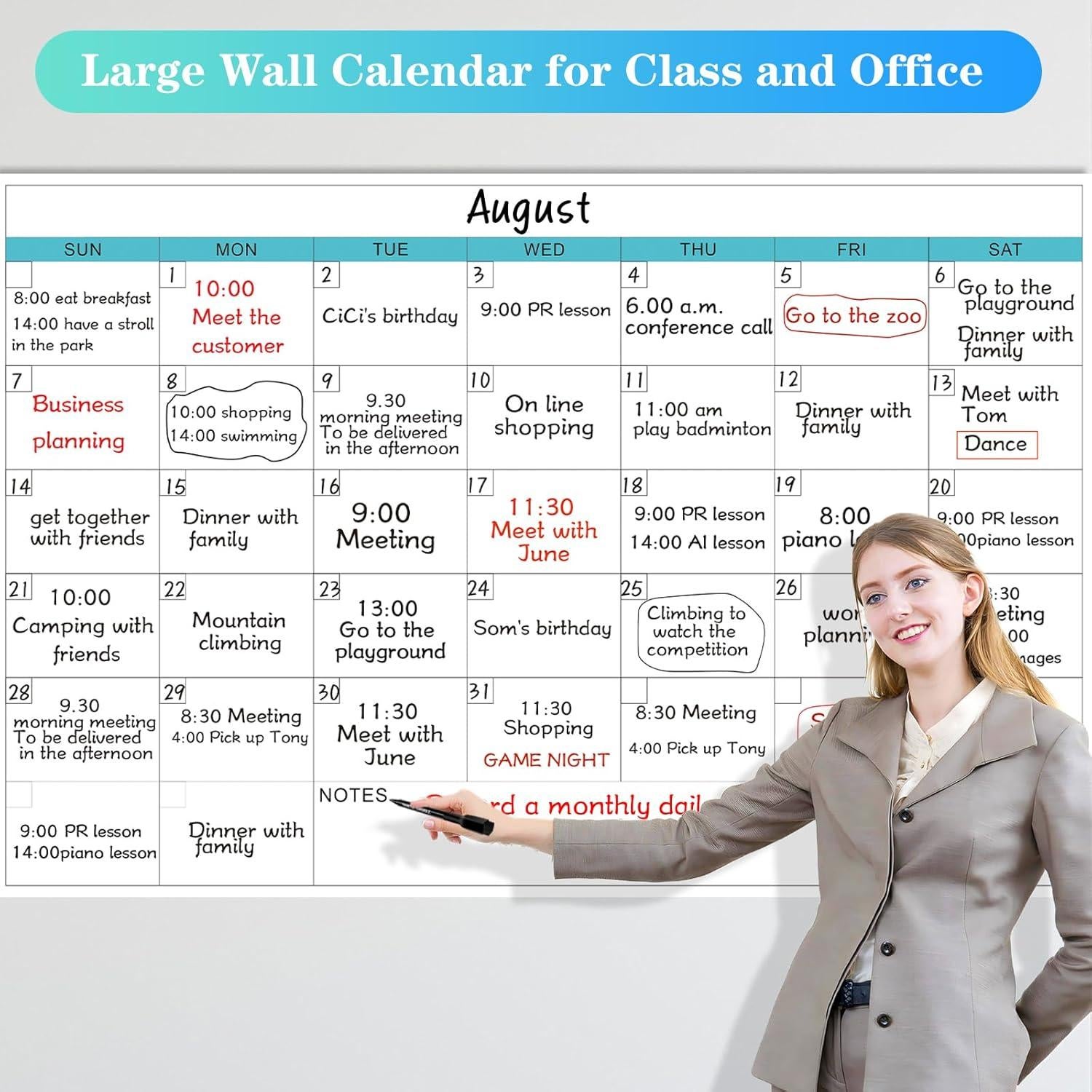 Calendario Borrable Jumbo Gannyfer 96.5x147.3 cm Sin Arrugas