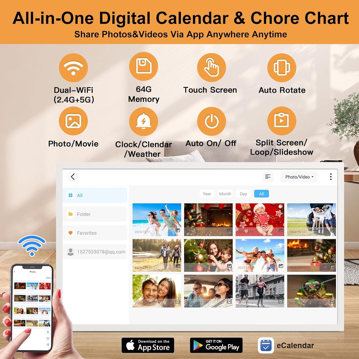 Calendario Digital Inteligente FULLJA 32" Táctil Montado en Pared