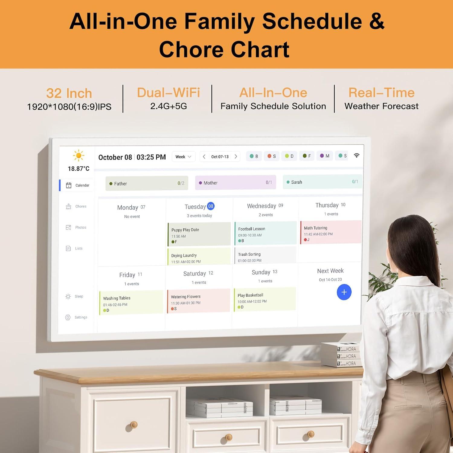 Calendario Digital Inteligente FULLJA 32" Táctil Montado en Pared
