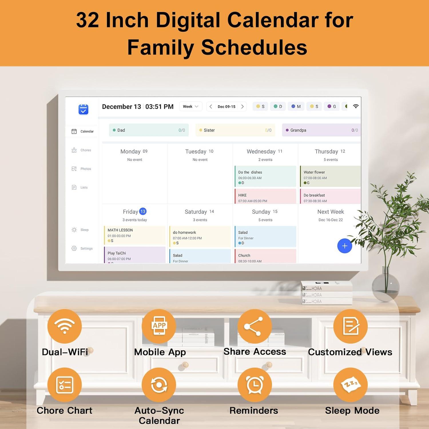Calendario Digital Inteligente FULLJA 32" Táctil Montado en Pared