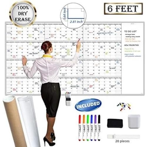 Calendario Anual de Pared Reutilizable JJPRO 182.88x96.52cm