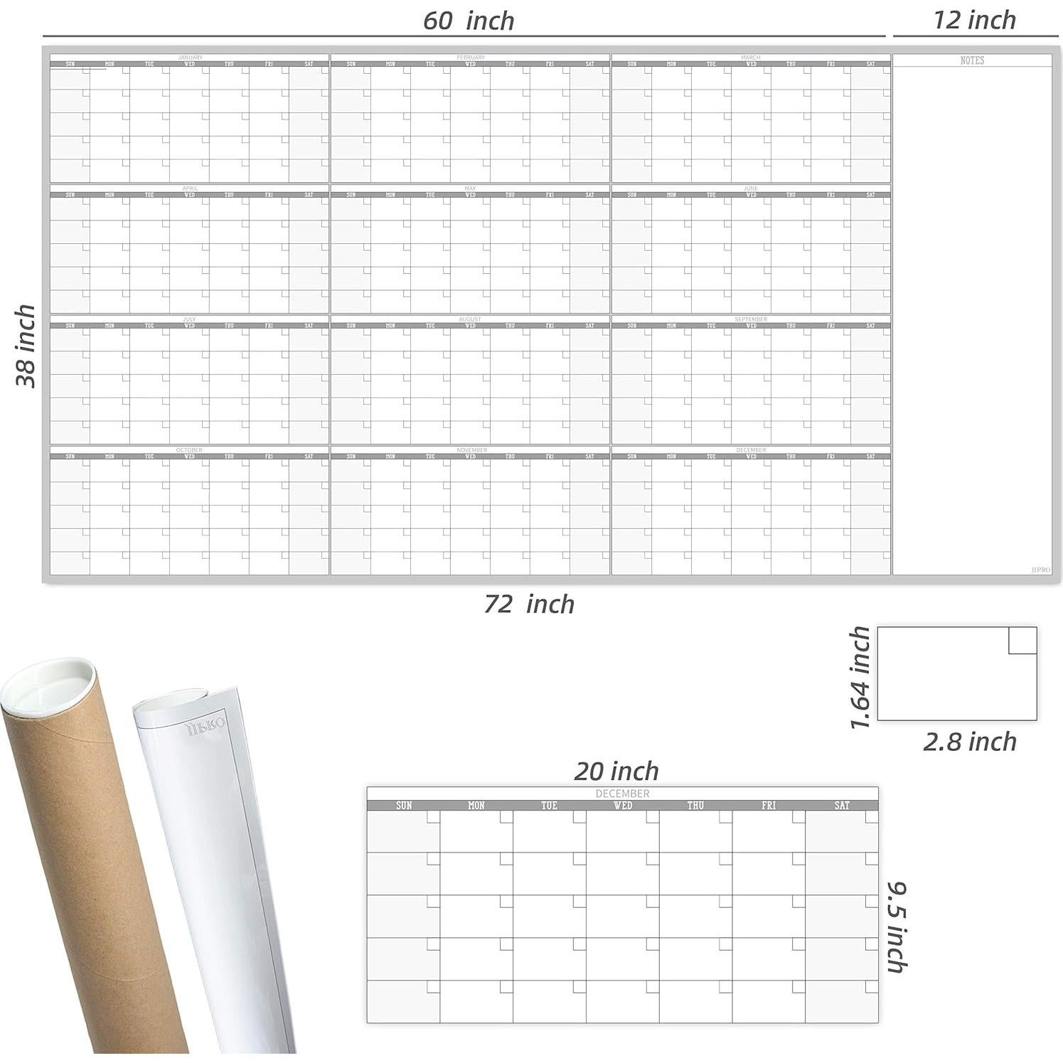 Calendario Anual de Pared Reutilizable JJPRO 182.88x96.52cm