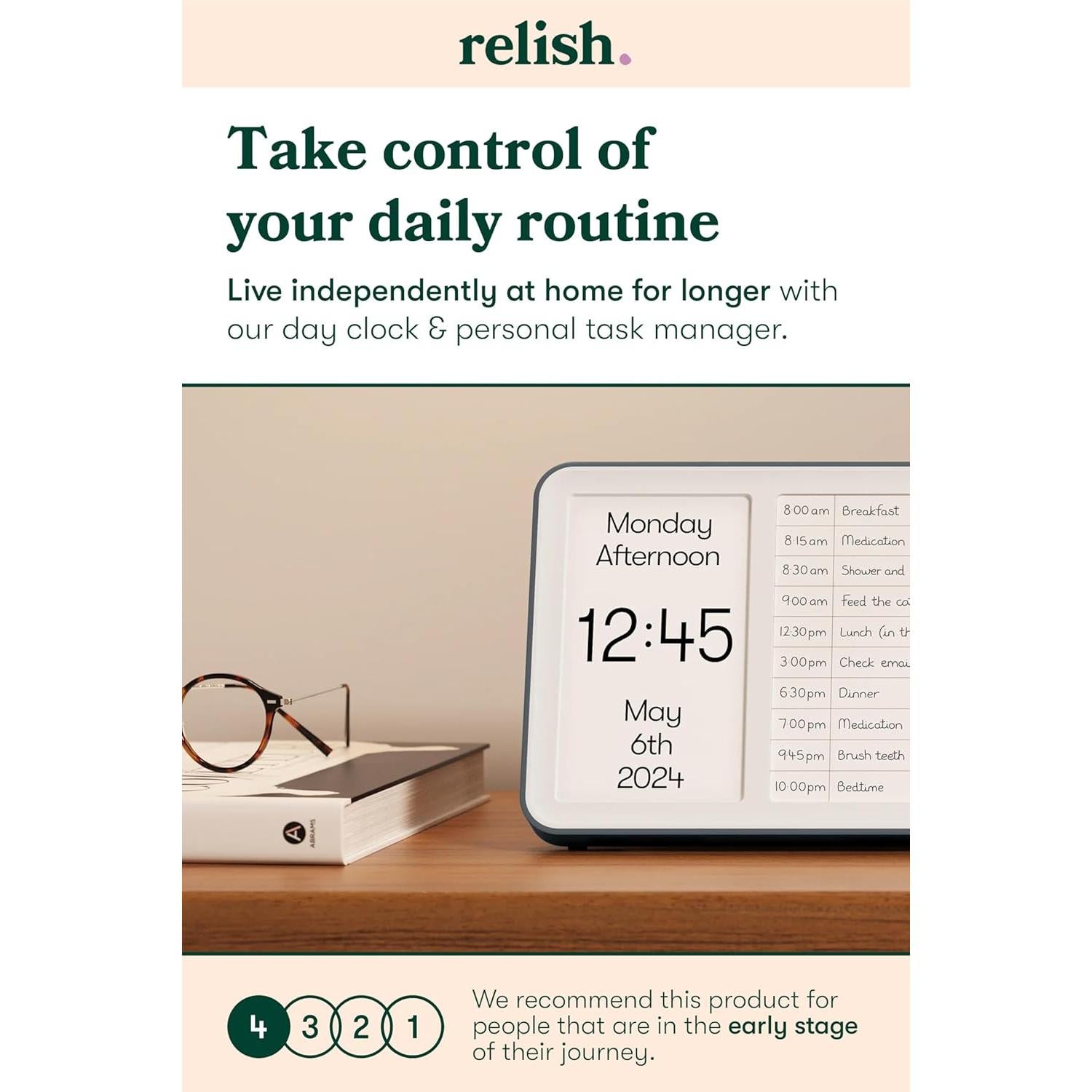 Reloj Digital Relish Day Hub para Personas Mayores - Pantalla Grande