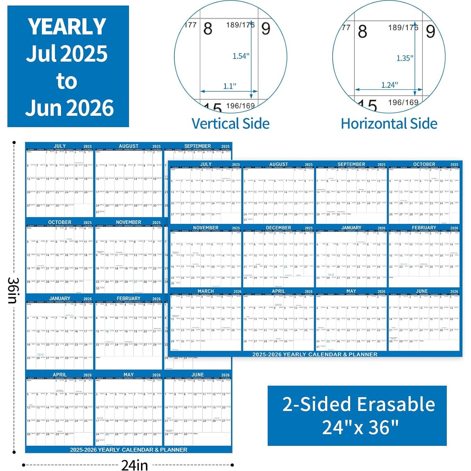 Calendario de Pared Borrable Kuraoyan 2025-2026 61x91 cm