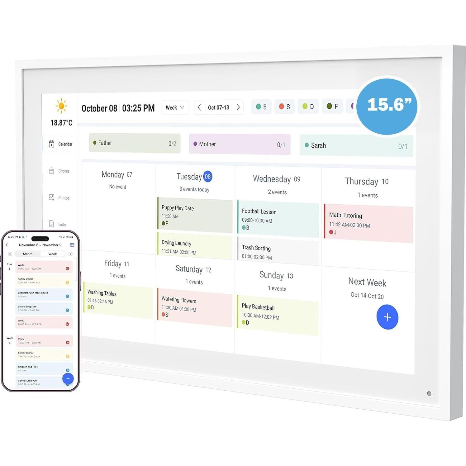 Calendario Digital 15.6" AYUDA DIARIA con Wi-Fi y Pantalla Táctil HD