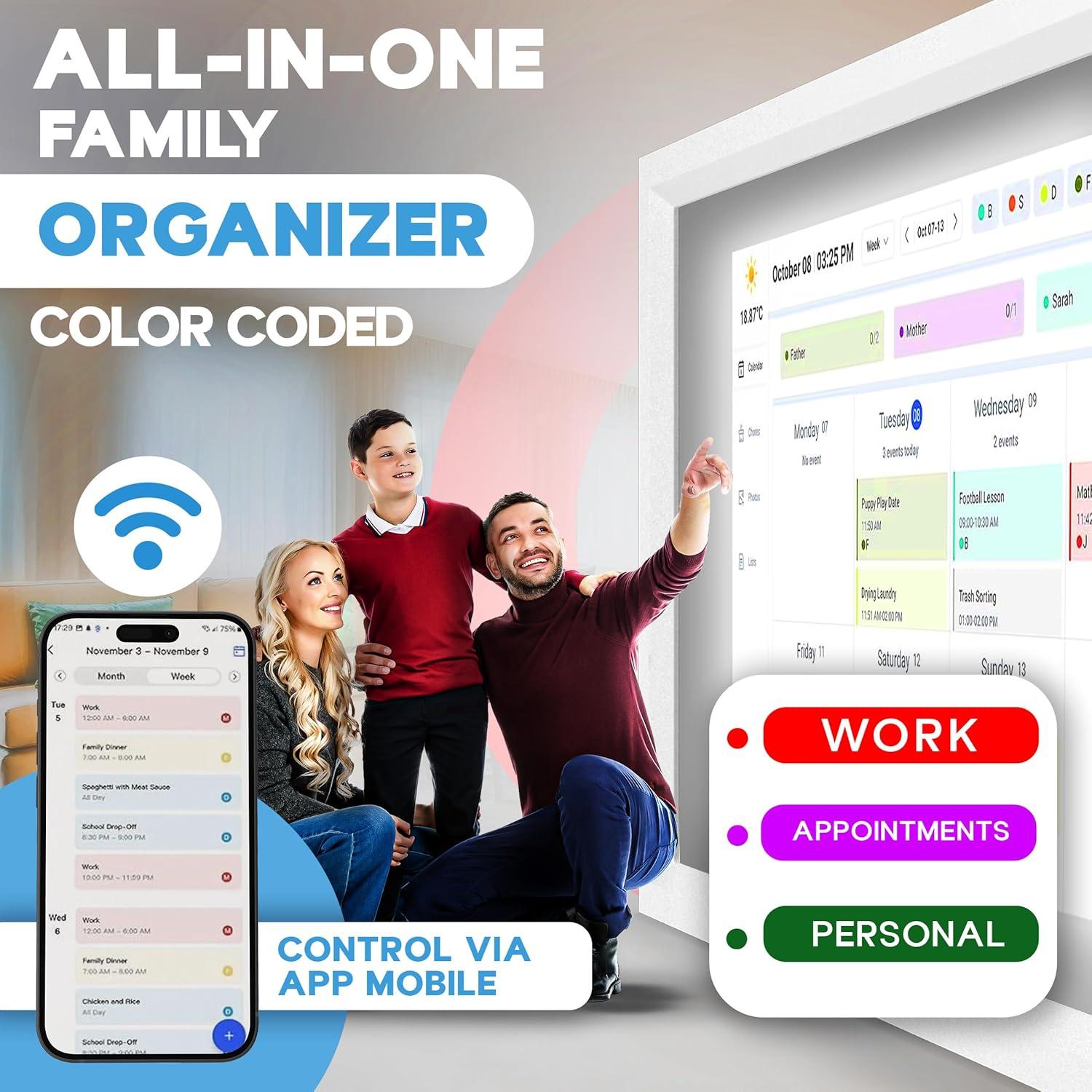 Calendario Digital 15.6" AYUDA DIARIA con Wi-Fi y Pantalla Táctil HD