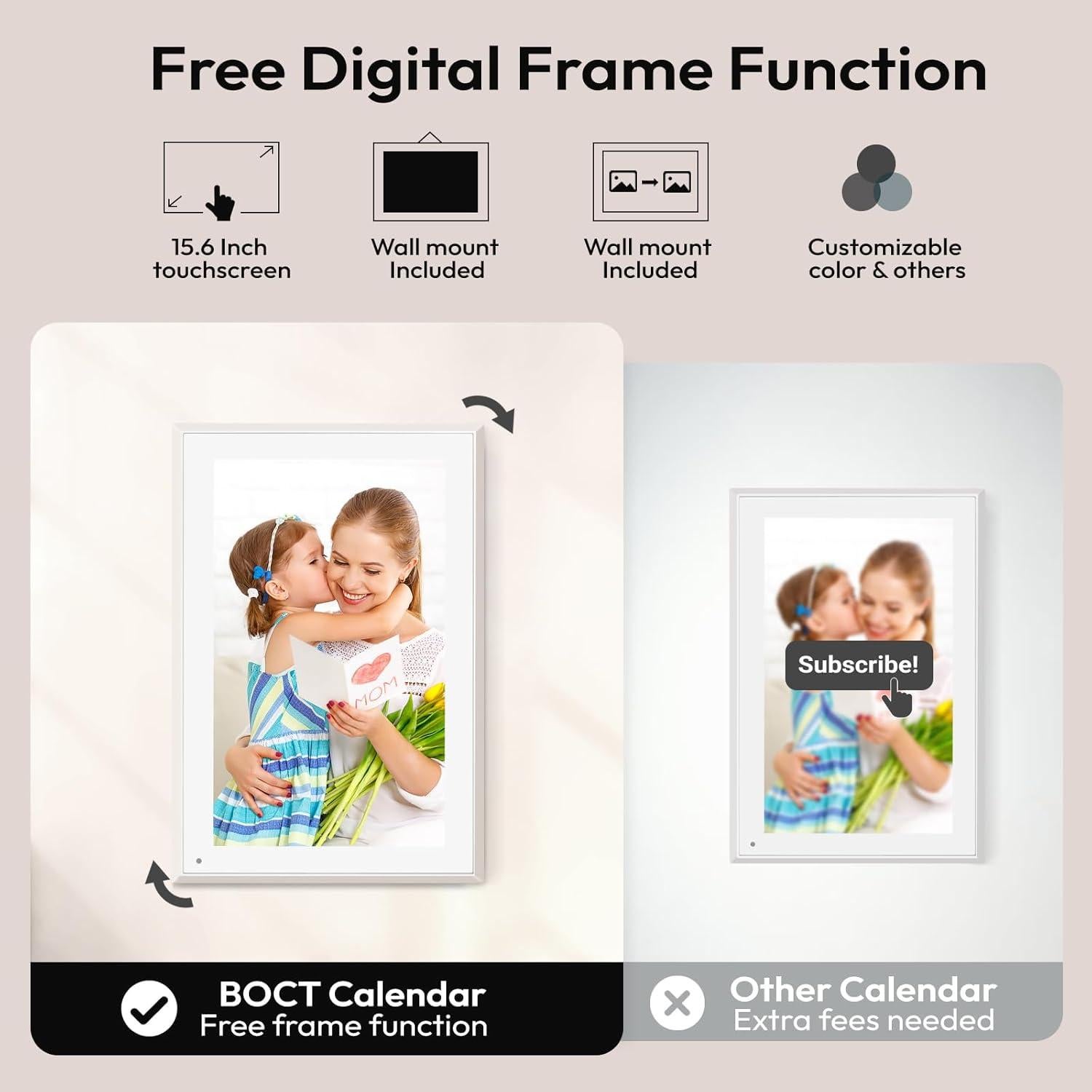 Calendario Digital de Pared BOCT 39.6 cm - Pantalla Táctil 32GB