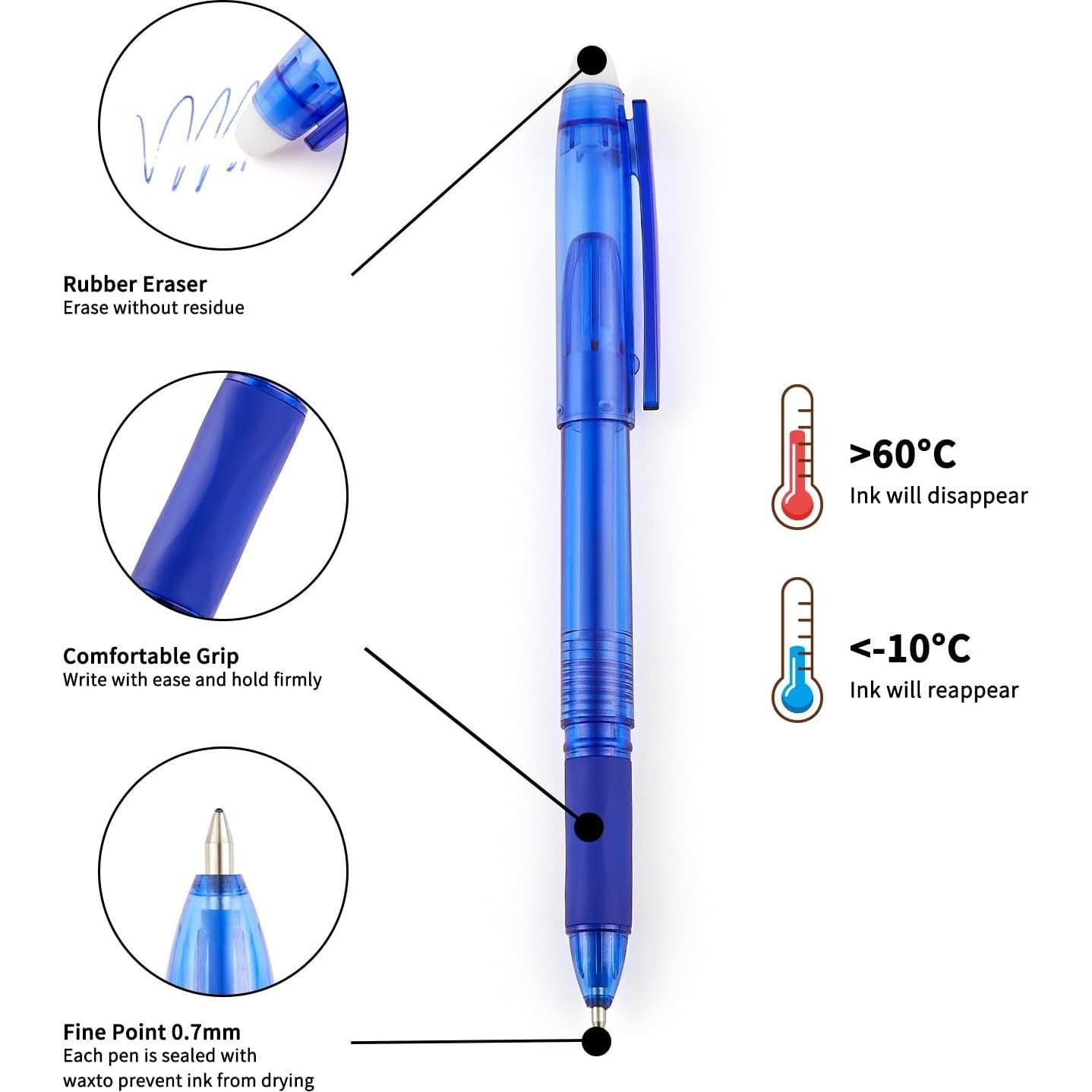 Bolígrafos de Gel Borrables Volcanics Azul 0.7mm - Paquete de 12