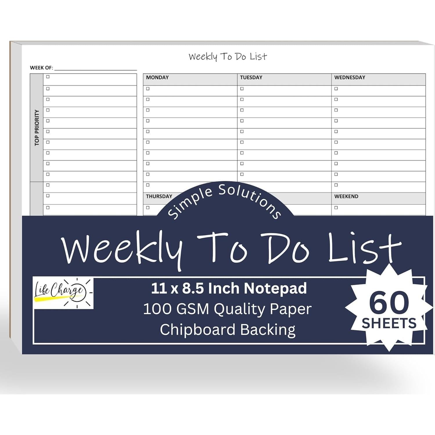 Bloc de Notas Semanal de Tareas Life Charge 60 Páginas 28x22cm