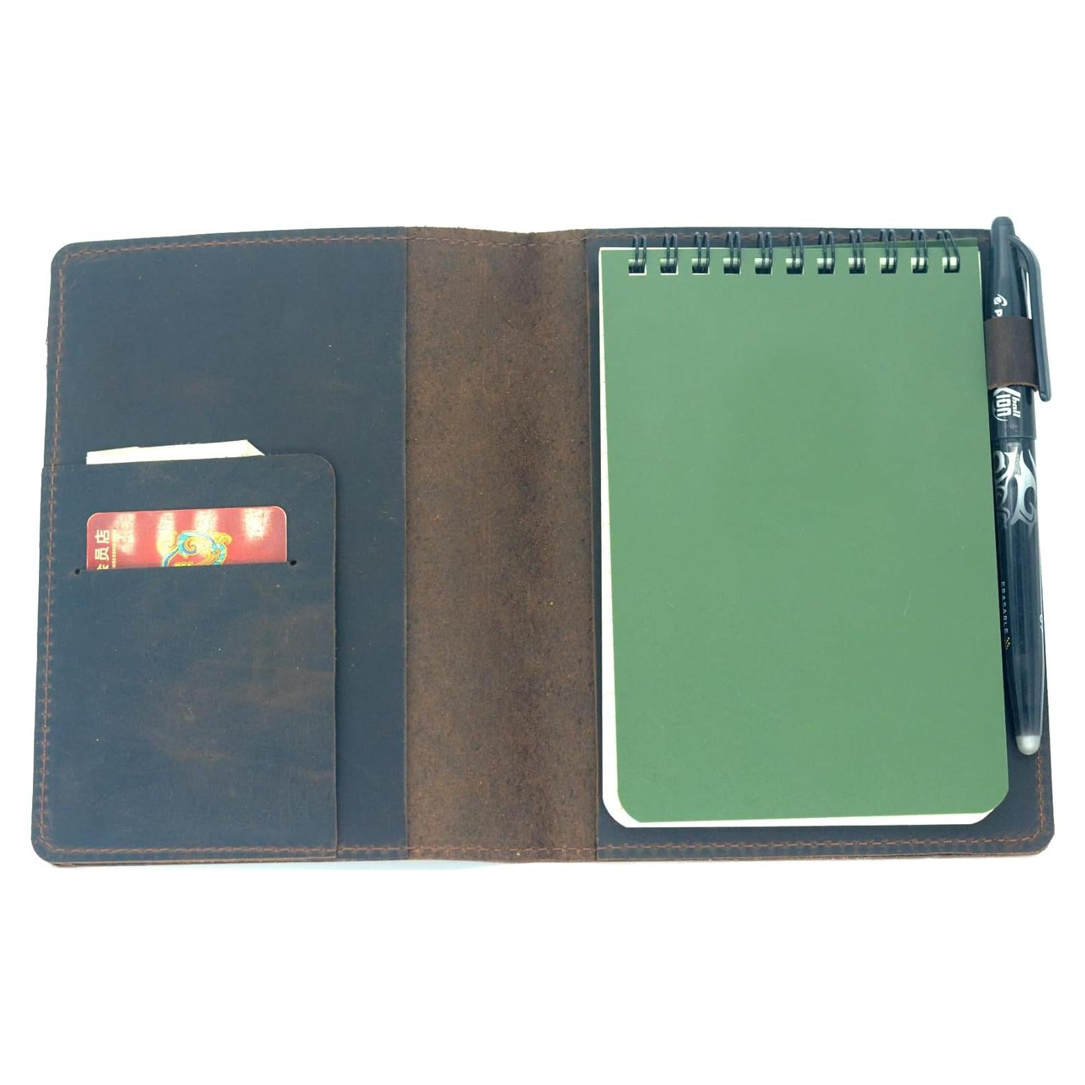 Cubierta de cuero JJNUSA para cuadernos 4x6 marrón oscuro