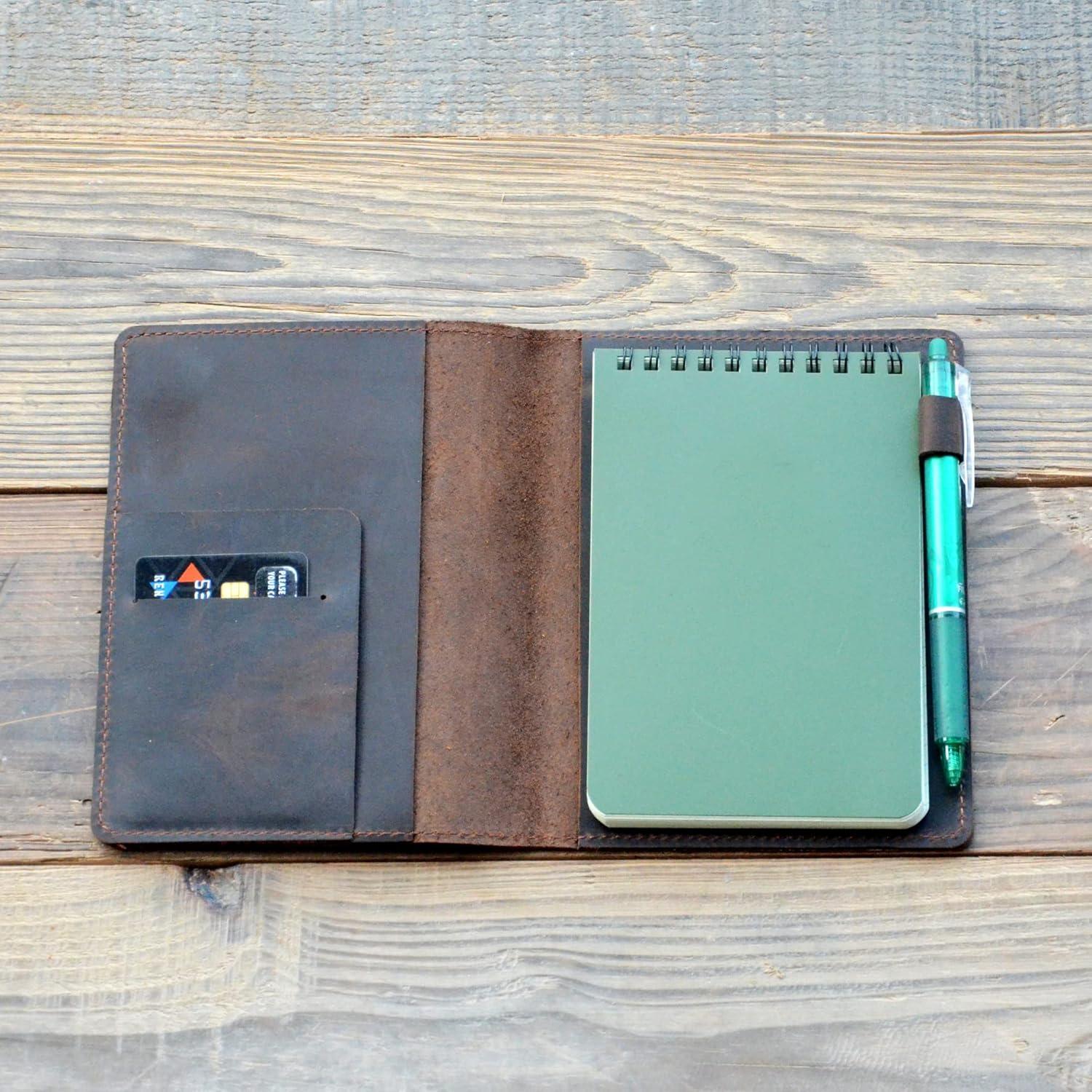 Cubierta de cuero JJNUSA para cuadernos 4x6 marrón oscuro