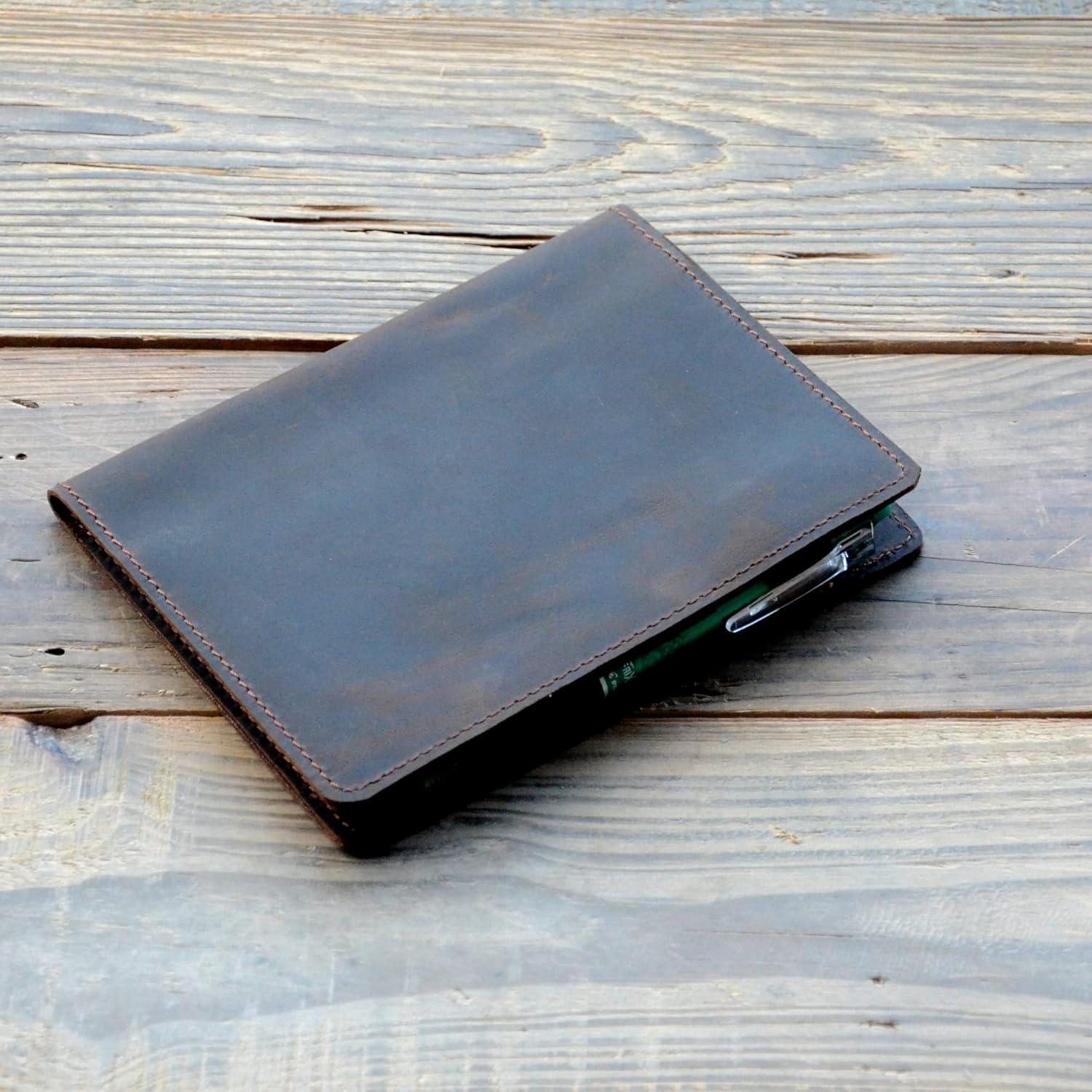 Cubierta de cuero JJNUSA para cuadernos 4x6 marrón oscuro