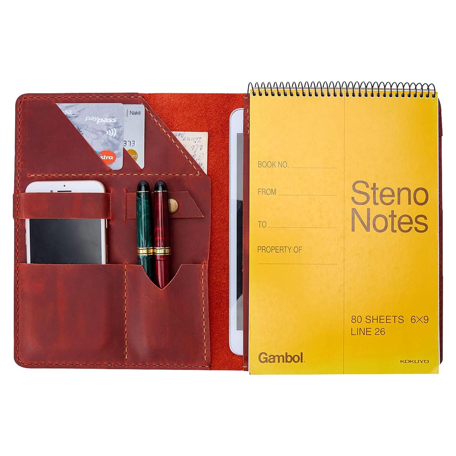 Cubierta de Cuaderno de Cuero Wowlomo A5 Hecha a Mano Rojo Vino