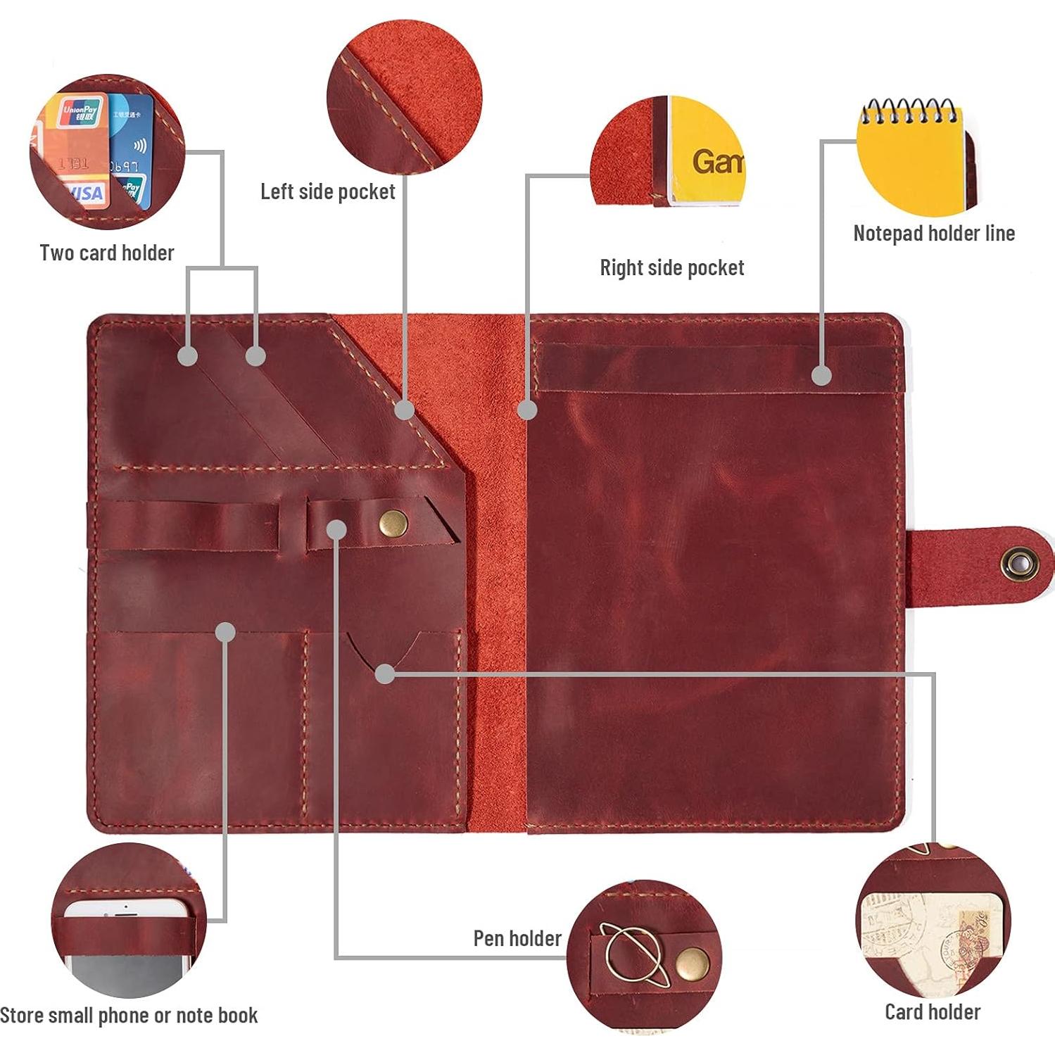 Cubierta de Cuaderno de Cuero Wowlomo A5 Hecha a Mano Rojo Vino