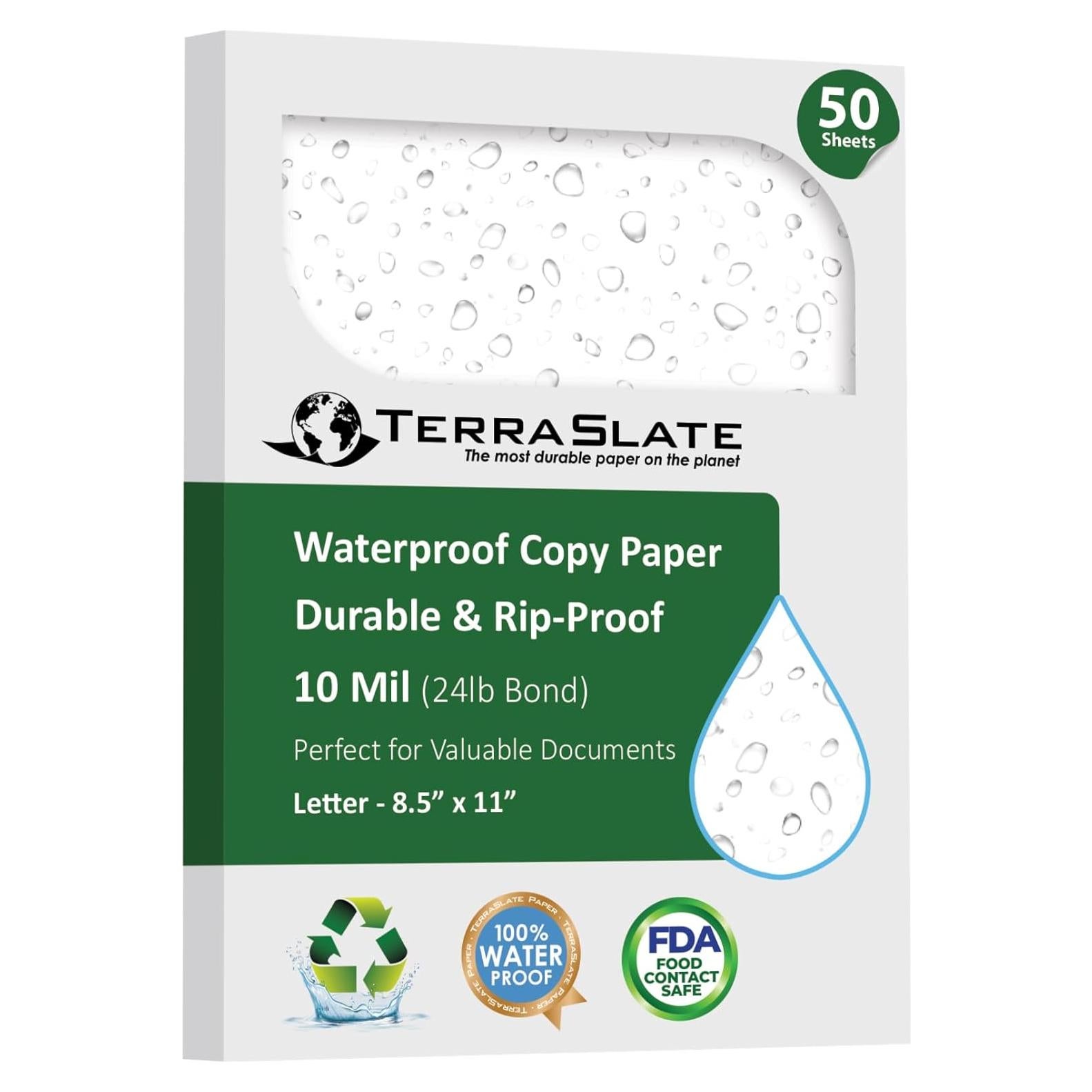 Papel Premium TerraSlate Resistente al Agua 50 Hojas 21.6x27.9cm