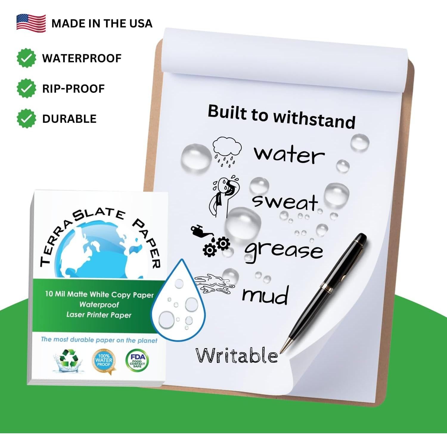 Papel Premium TerraSlate Resistente al Agua 50 Hojas 21.6x27.9cm