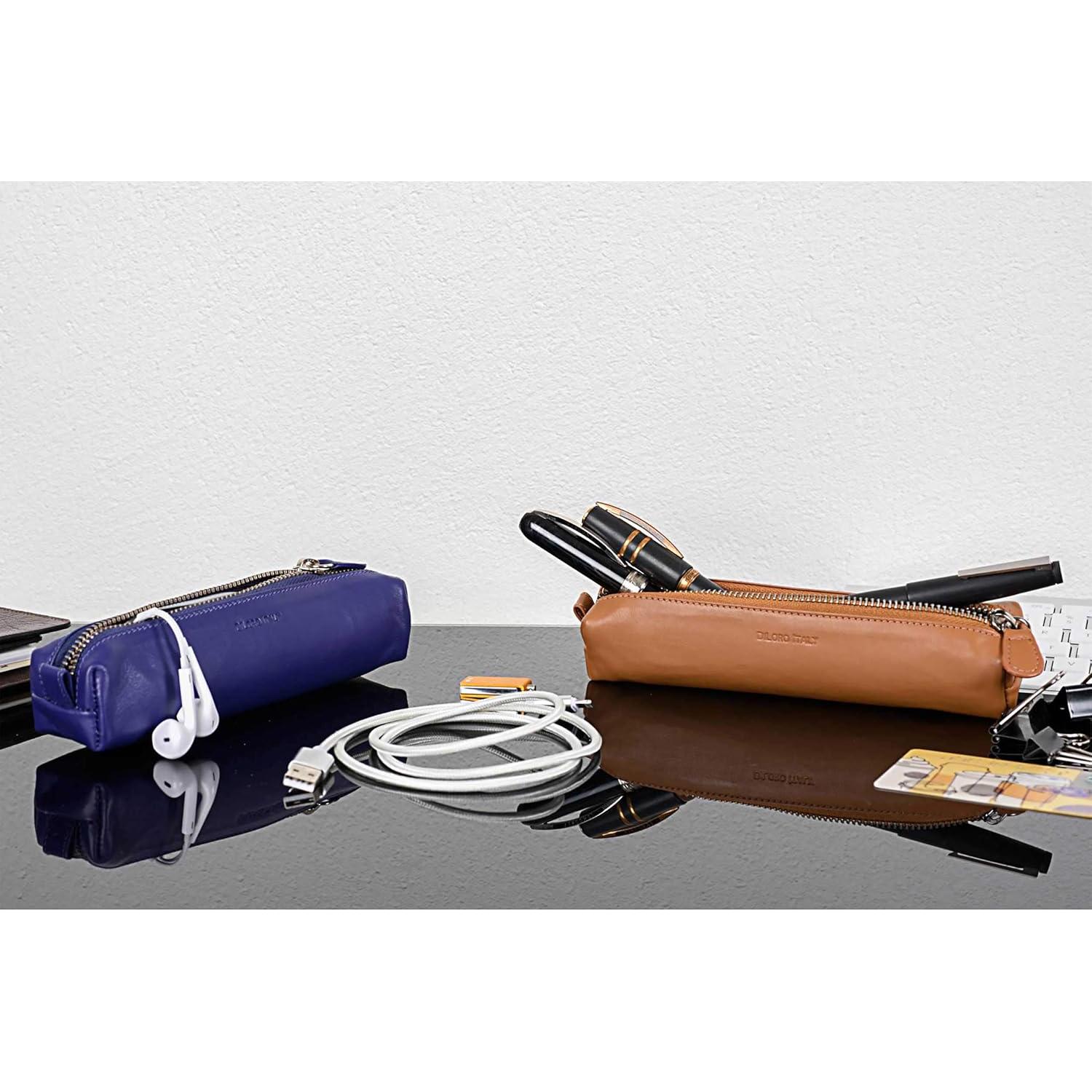 Estuche de cuero DiLoro con cremallera para bolígrafos Violeta