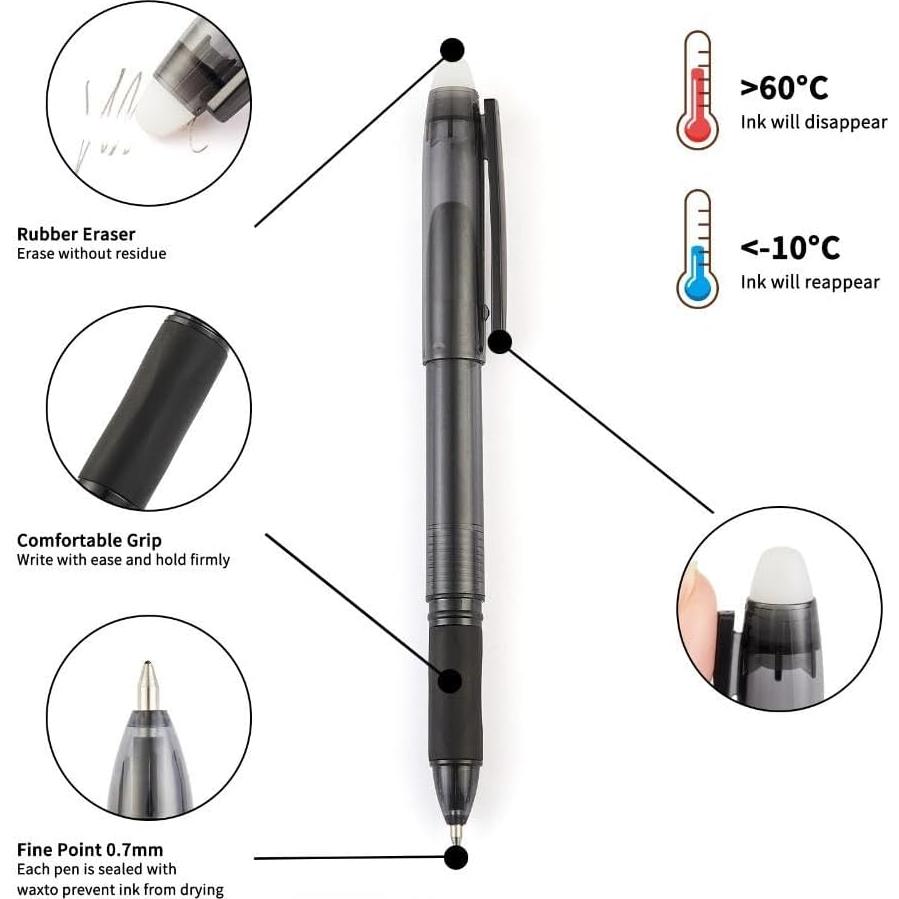 Bolígrafos de Gel Borrables Volcanics 0.7mm Negro - Paquete 12