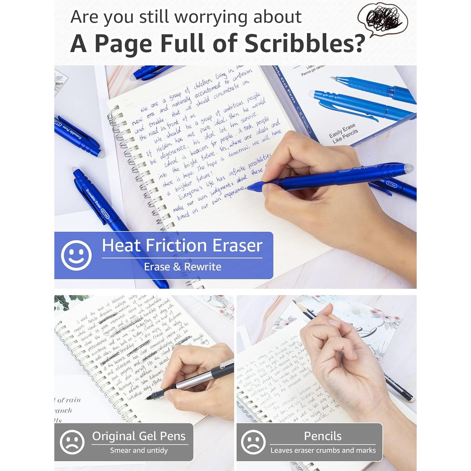 Bolígrafos de Gel Borrables KERIFI 0.7mm Azul - Paquete de 8