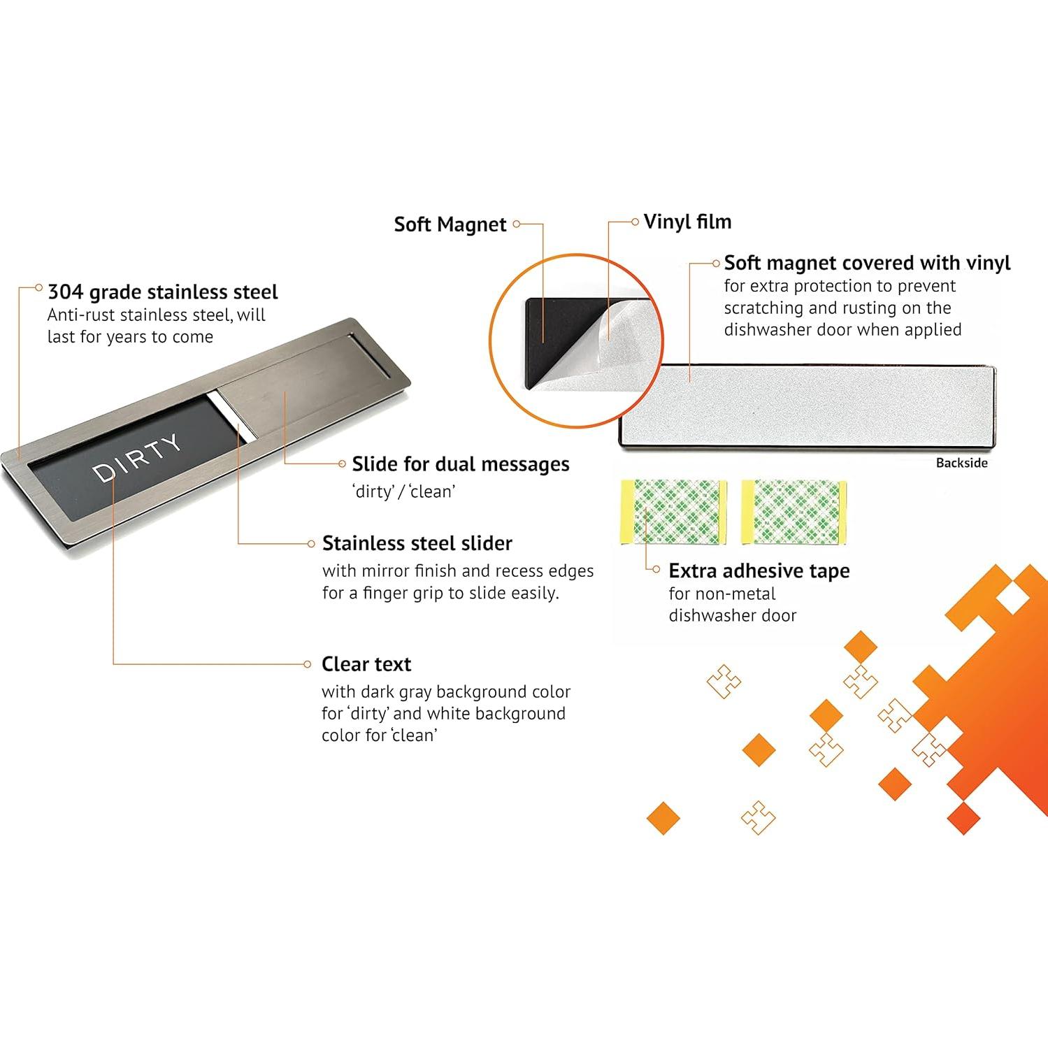 Imán de Lavavajillas Acero Inoxidable Kubik Limpio/Sucio