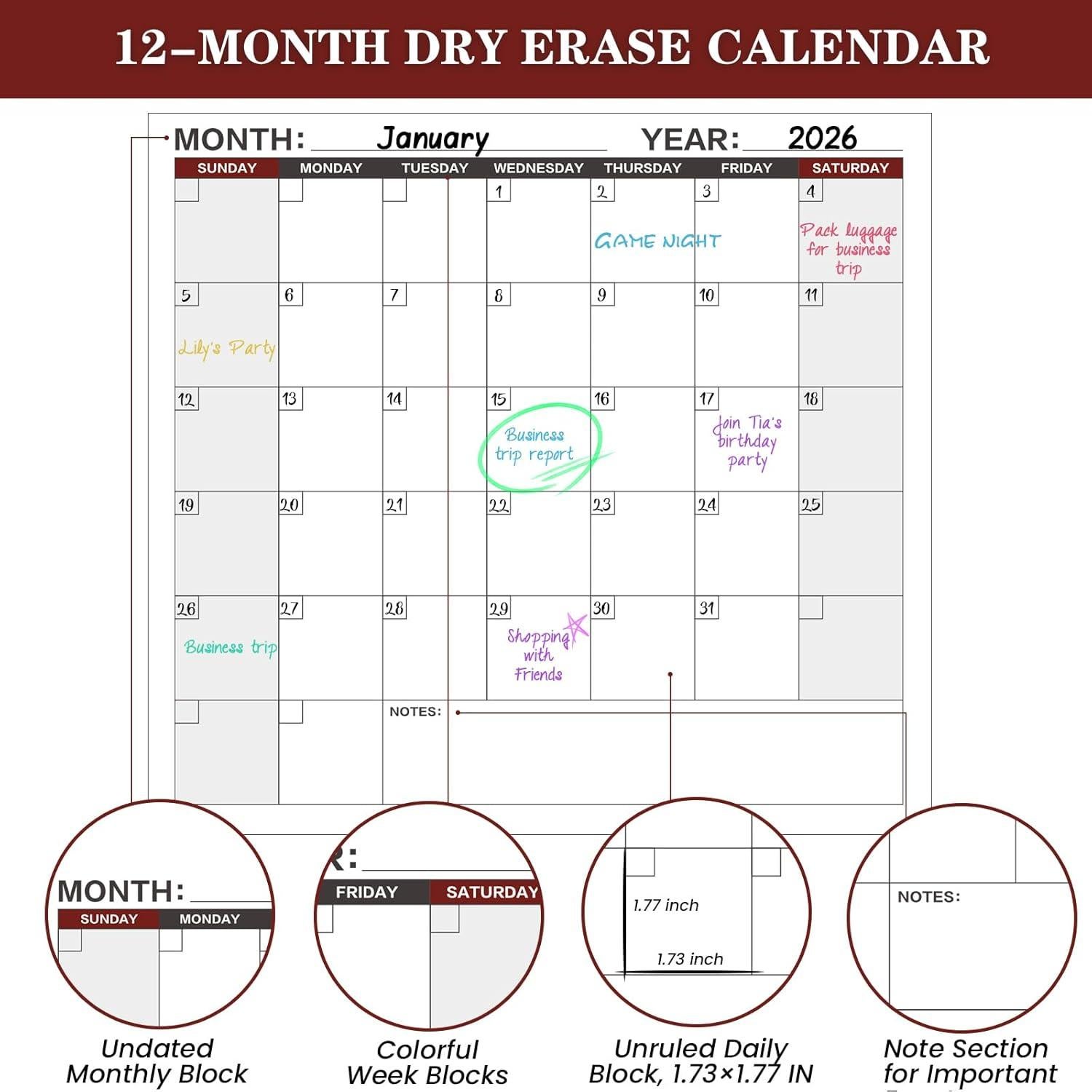 Calendario de Pizarra Borrable Grande MaaIbok 94x147 cm