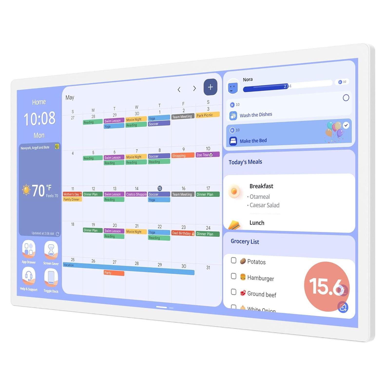 Calendario Digital Cozyla+ 39.6 cm Pantalla Táctil Blanco