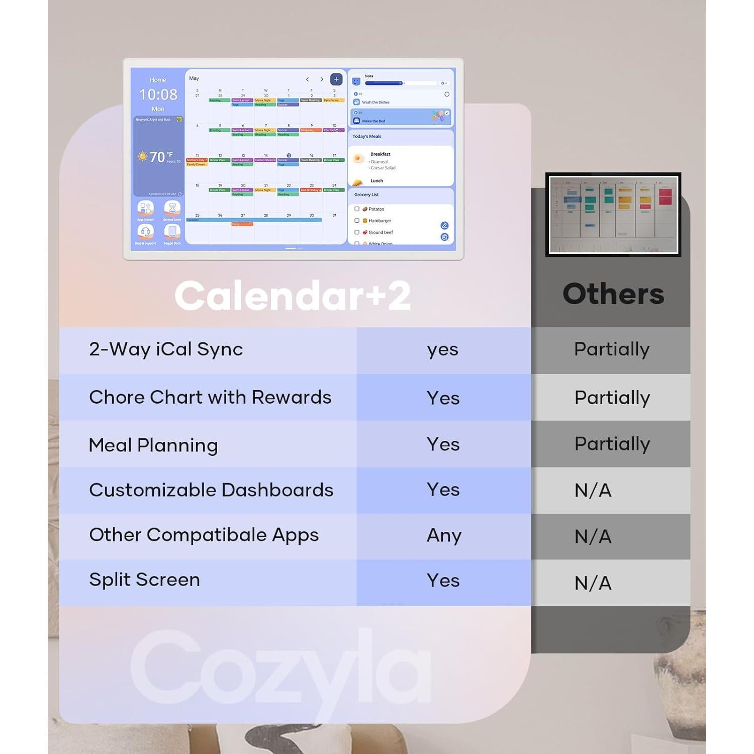 Calendario Digital Cozyla+ 60.96 cm Pared Blanco Táctil