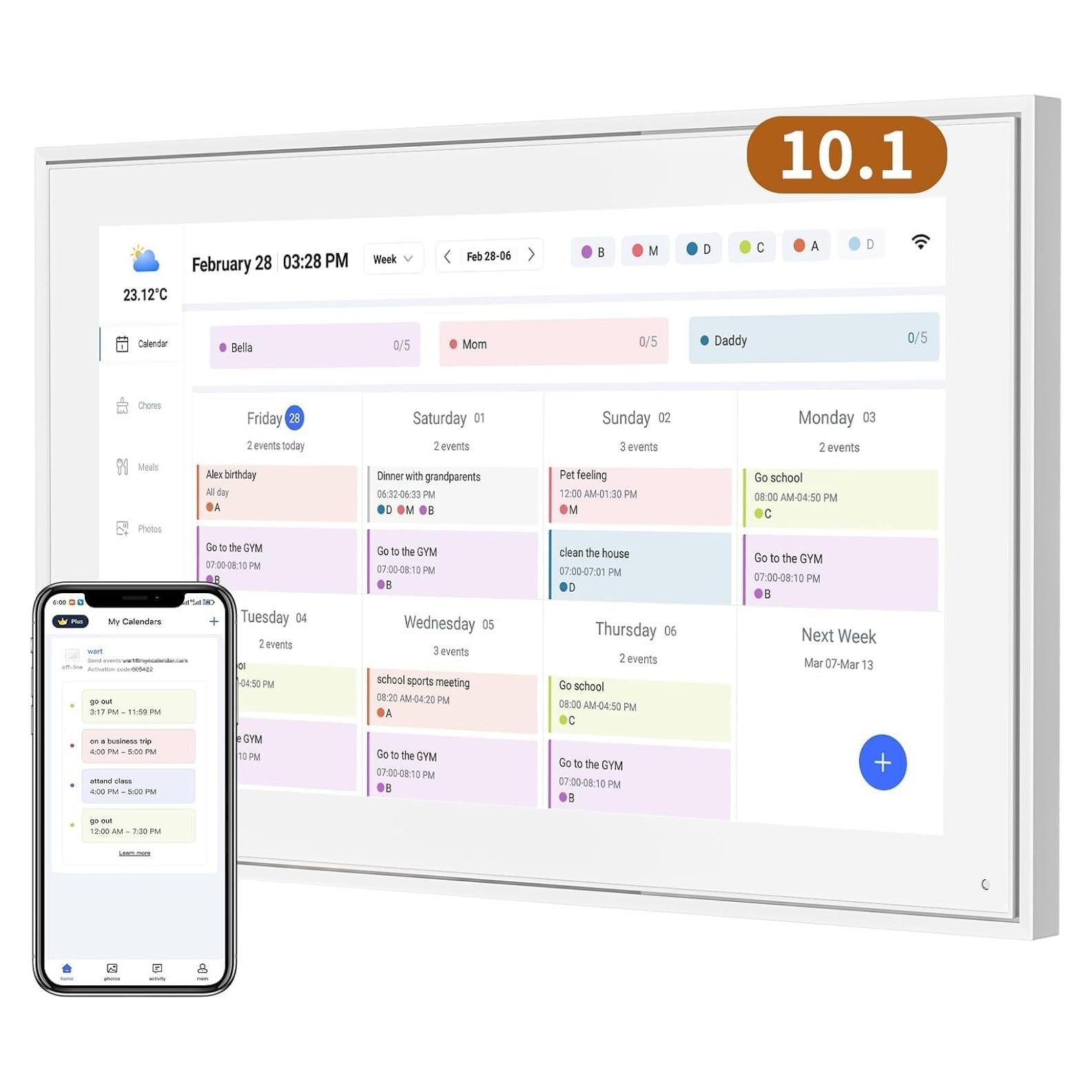Calendario Digital 10.1" Herncptar Pantalla Táctil WiFi Blanco