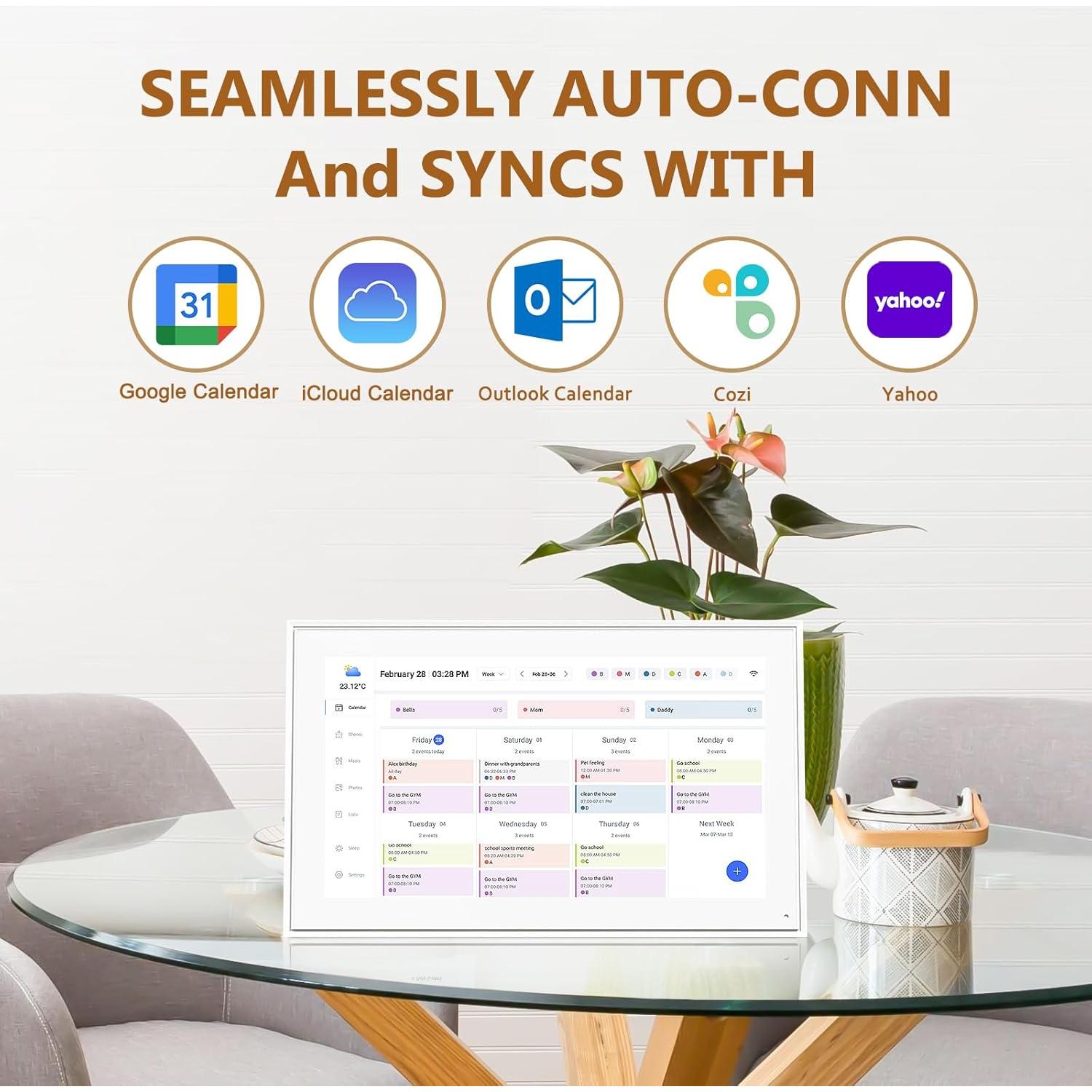 Calendario Digital 10.1" Herncptar Pantalla Táctil WiFi Blanco