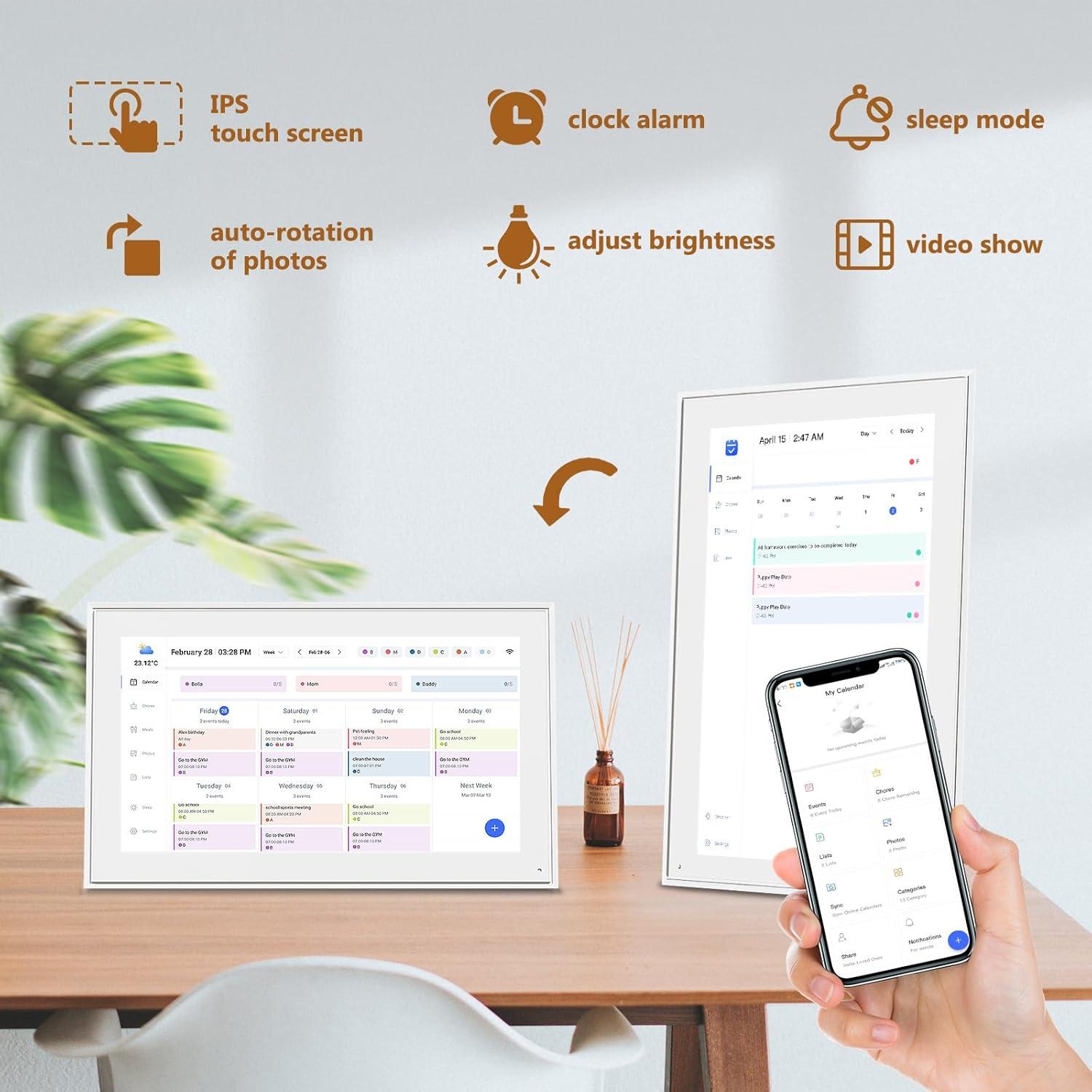Calendario Digital 10.1" Herncptar Pantalla Táctil WiFi Blanco