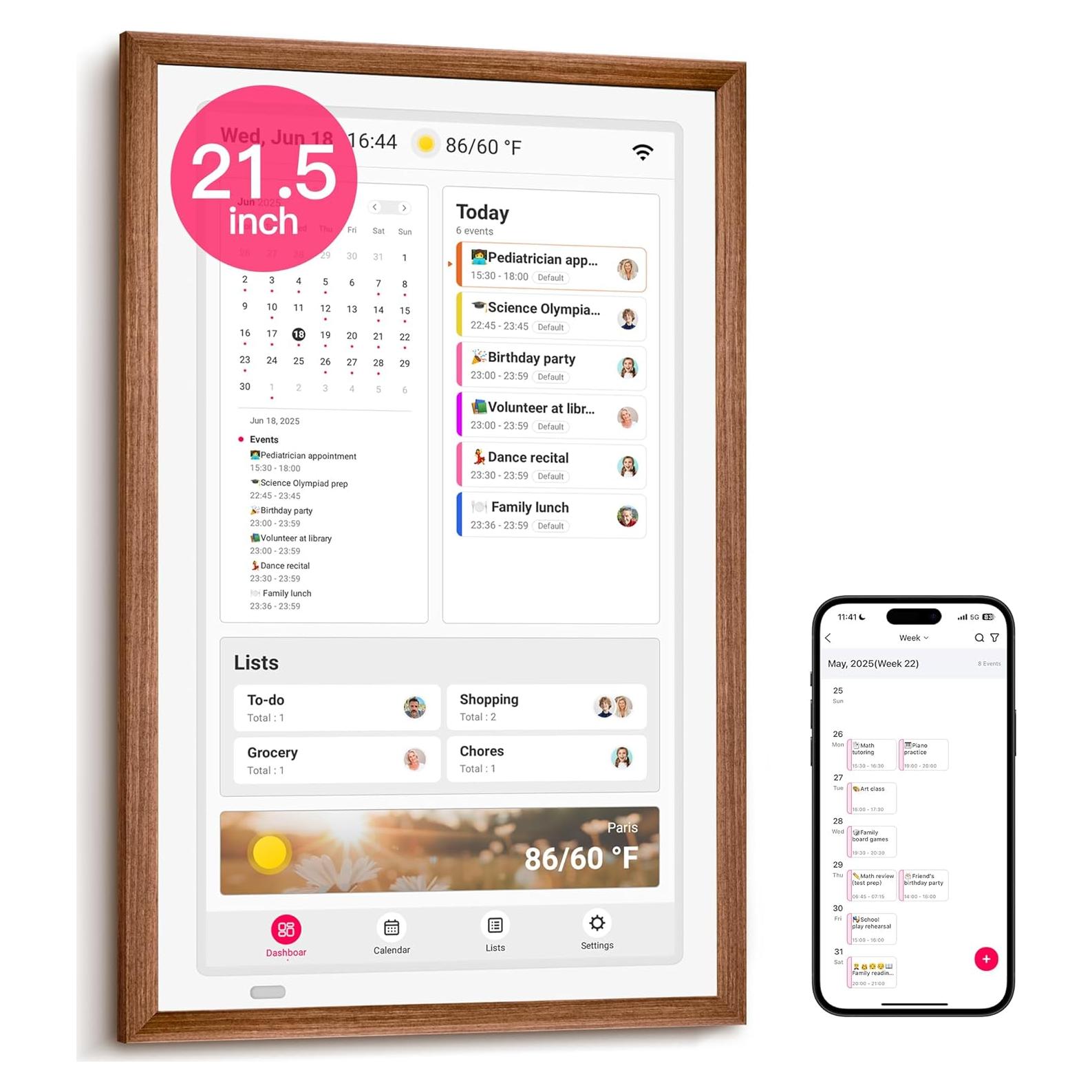 Calendario Digital de Pared 21.5" BIGASUO Táctil HD