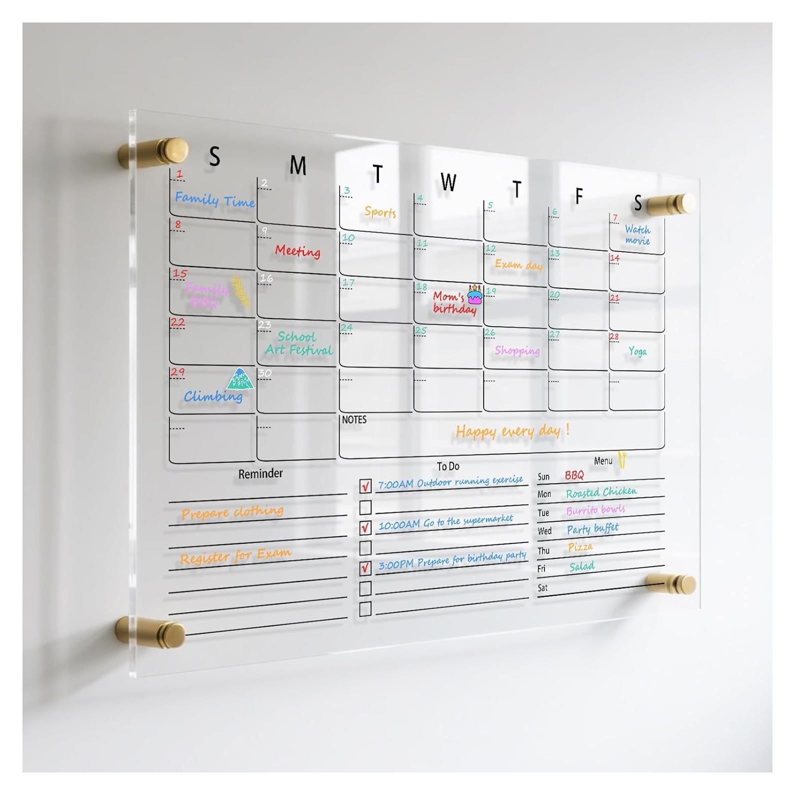 Calendario Acrílico Transparente IJIJIJ 60x40cm Pizarra Mensual