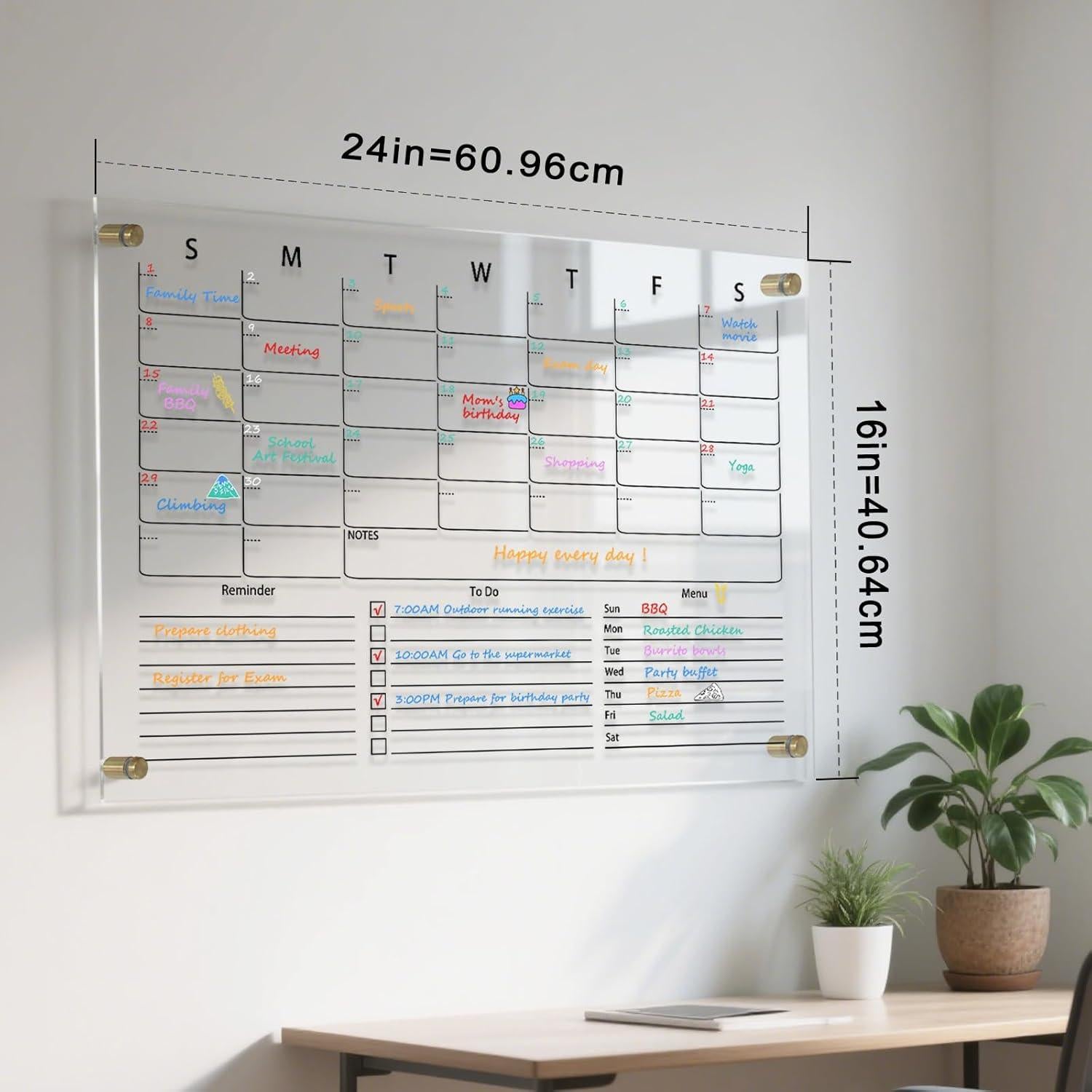 Calendario Acrílico Transparente IJIJIJ 60x40cm Pizarra Mensual