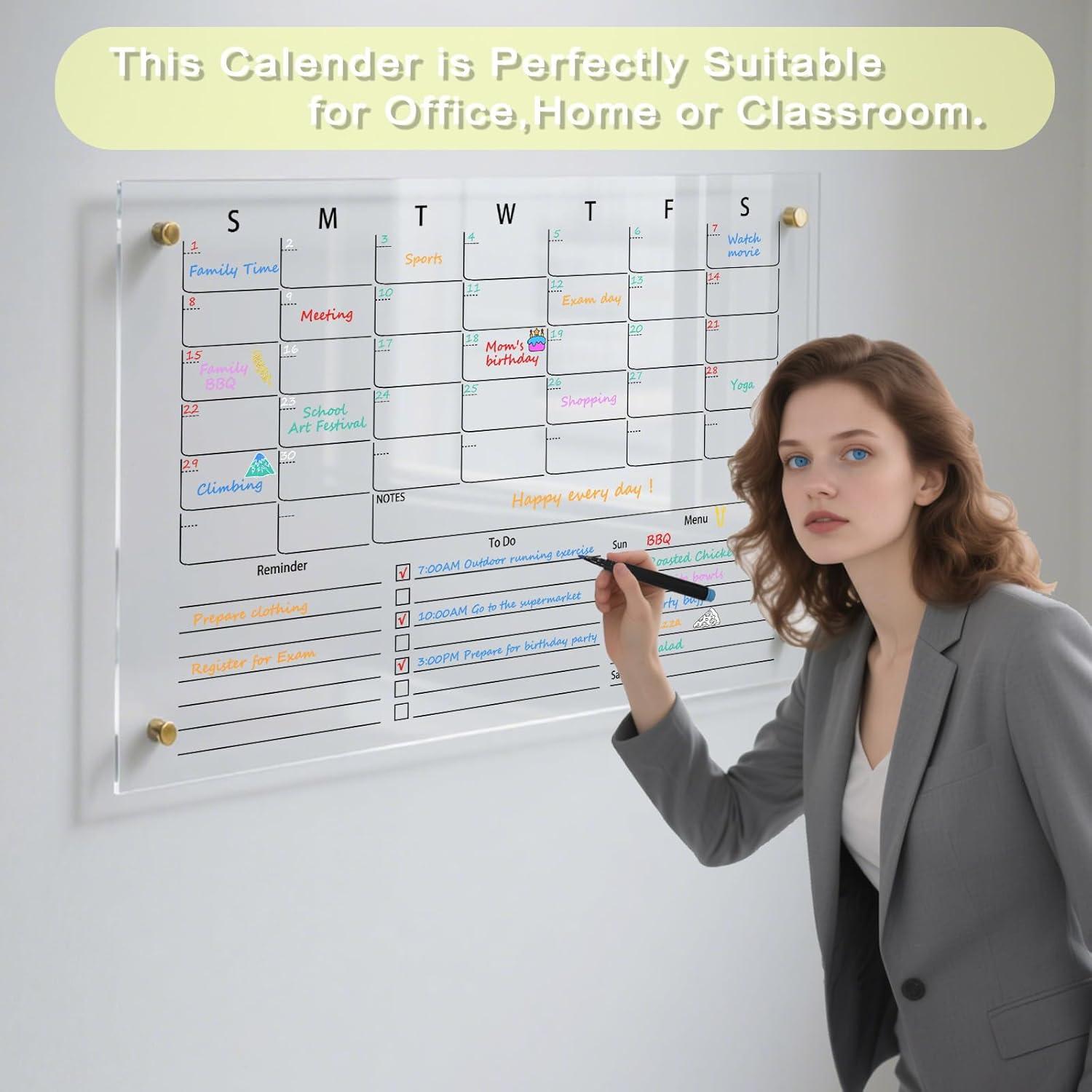 Calendario Acrílico Transparente IJIJIJ 60x40cm Pizarra Mensual