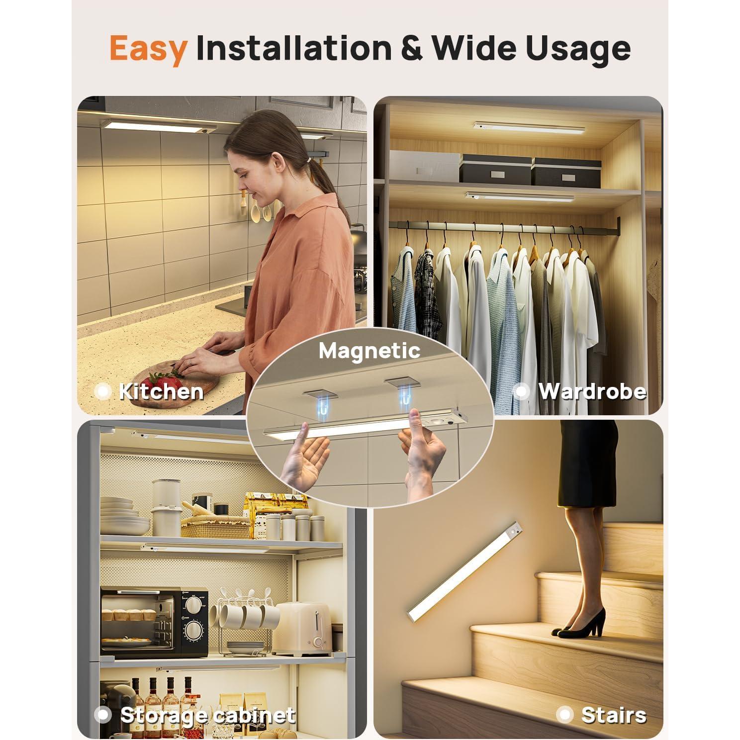 Luces Bajo Gabinete Flysein, 80 LED, Recargables, Control Remoto